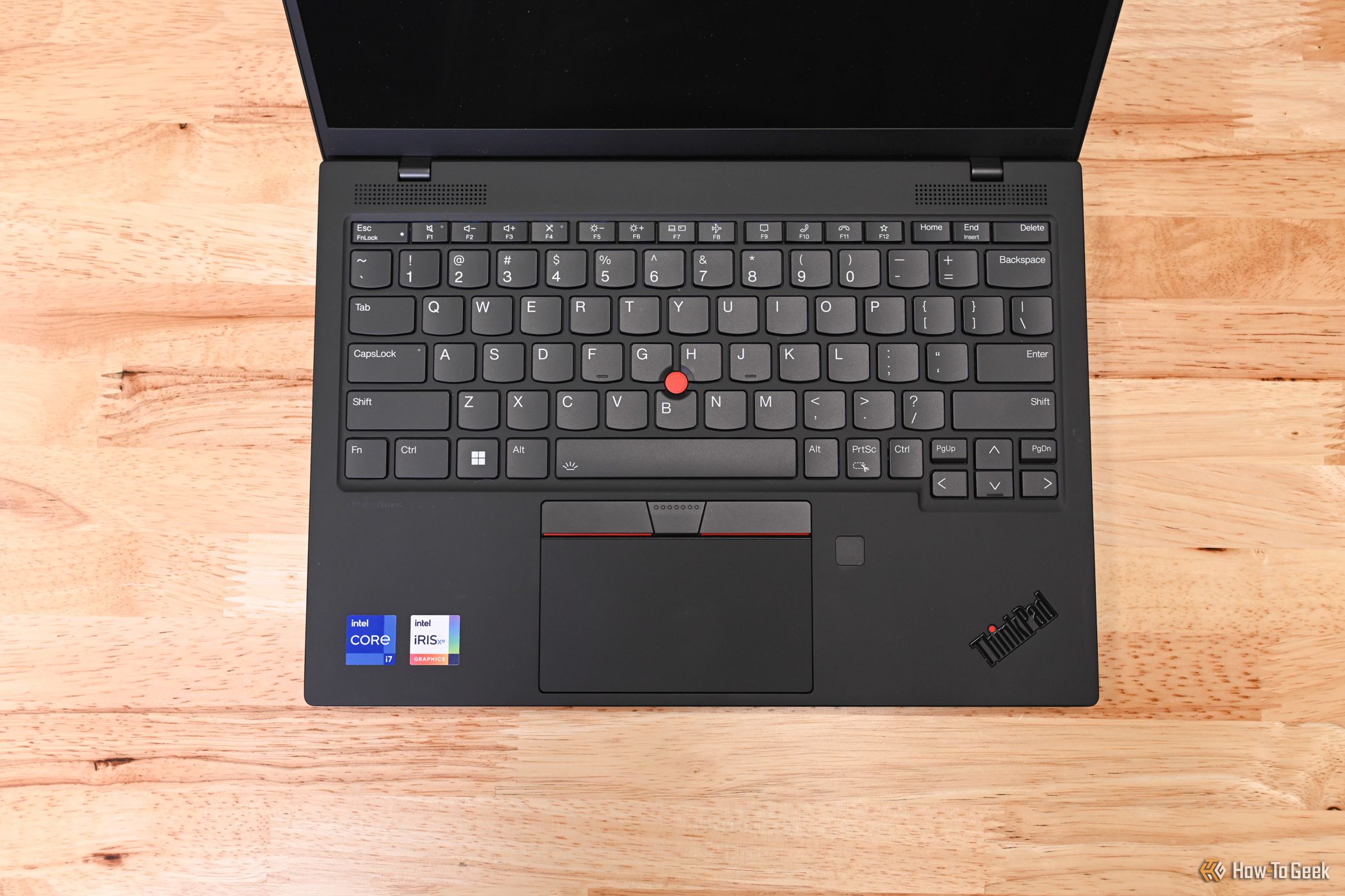 Top view of the keyboard and TrackPad on the Lenovo ThinkPad X1 Nano Gen 3.