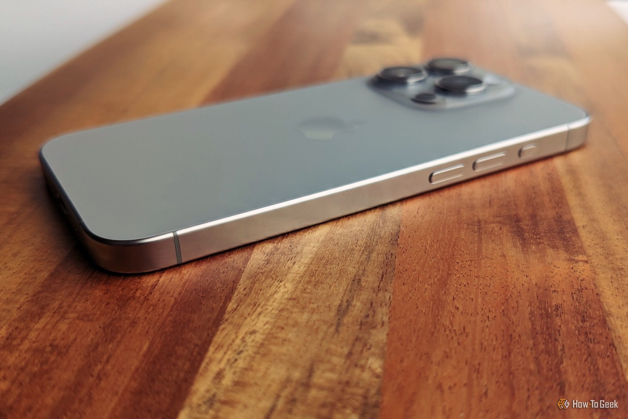 The titanium side of an Apple iPhone 15 Pro