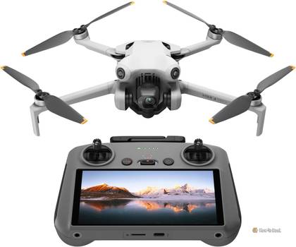 DJI Mini 4 Pro and RC 2 remote control on a white background