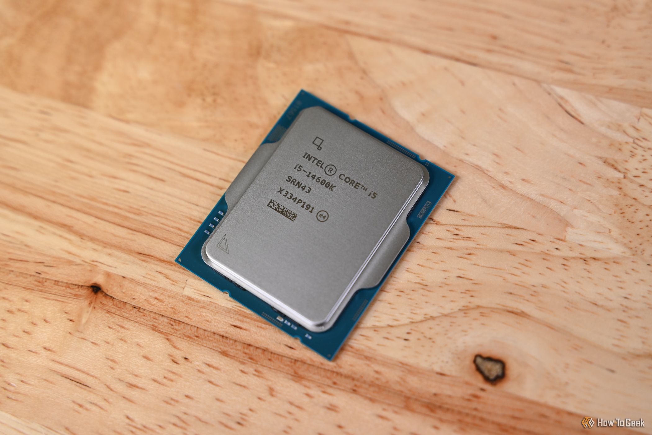 The Intel Core i5-14600K CPU on a table