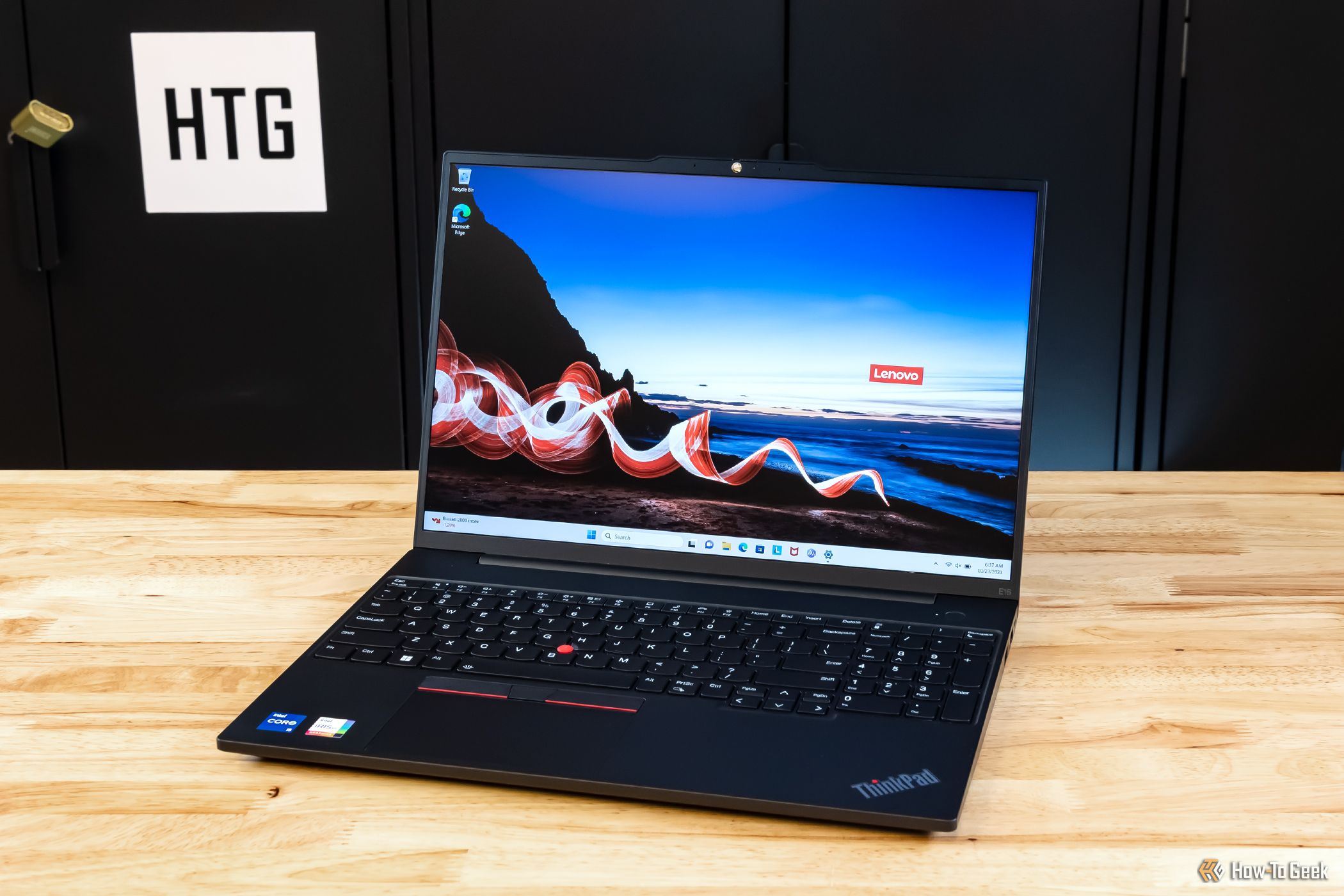 Lenovo ThinkPad E16 Gen 1 open on a desk