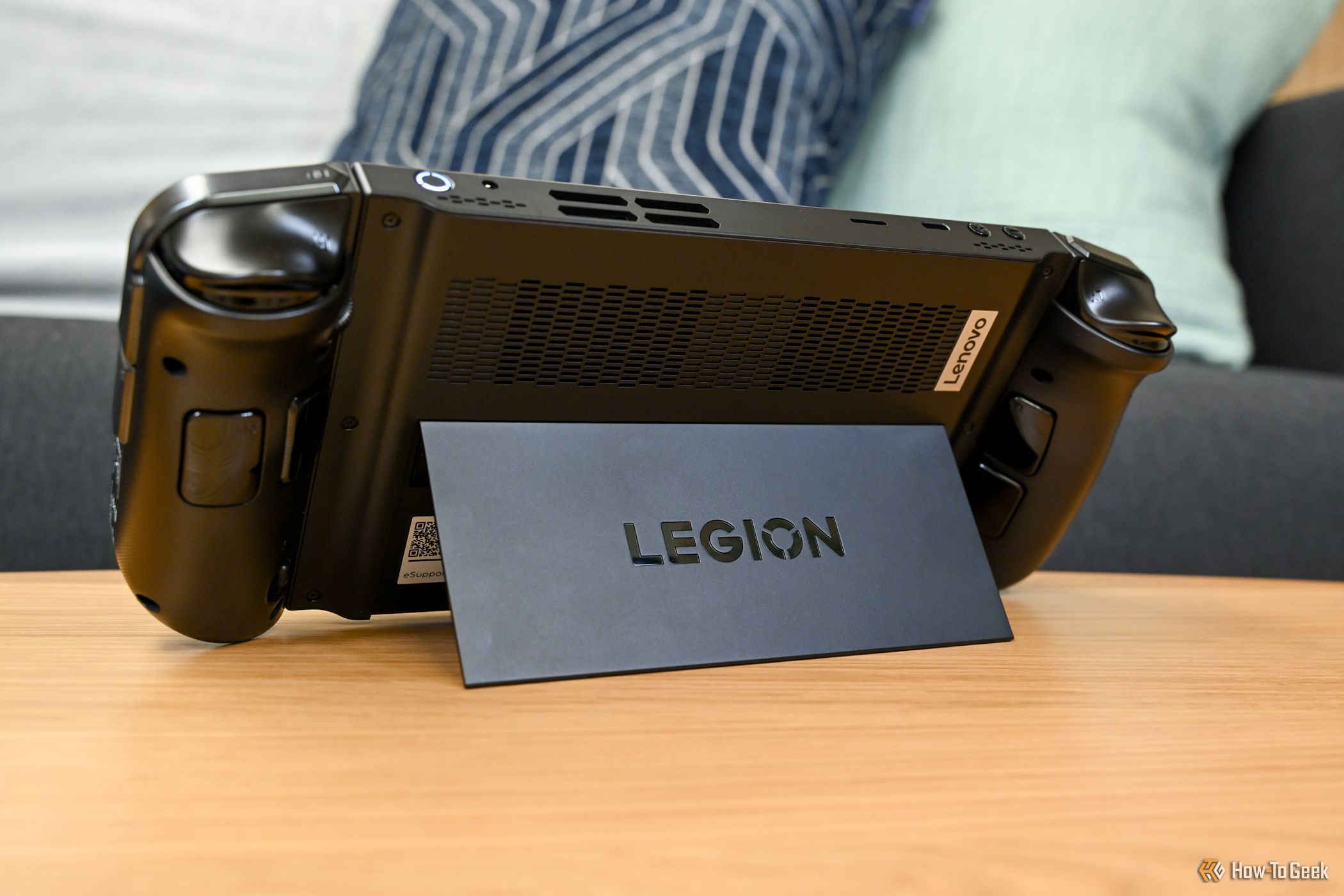 The Lenovo Legion Go using the kickstand