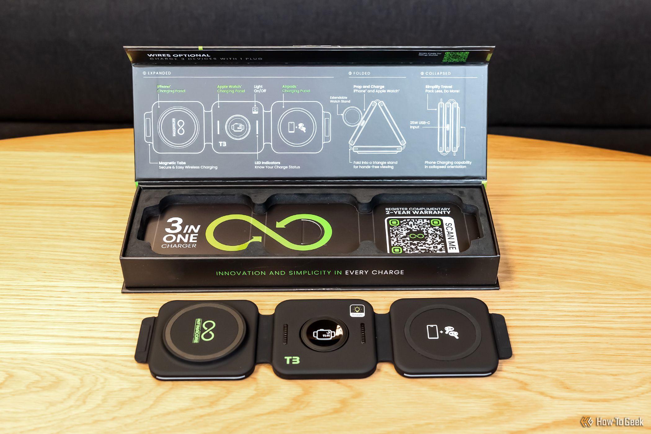 The box for the Infinacore T3 3-in-1 Wireless Charging Station