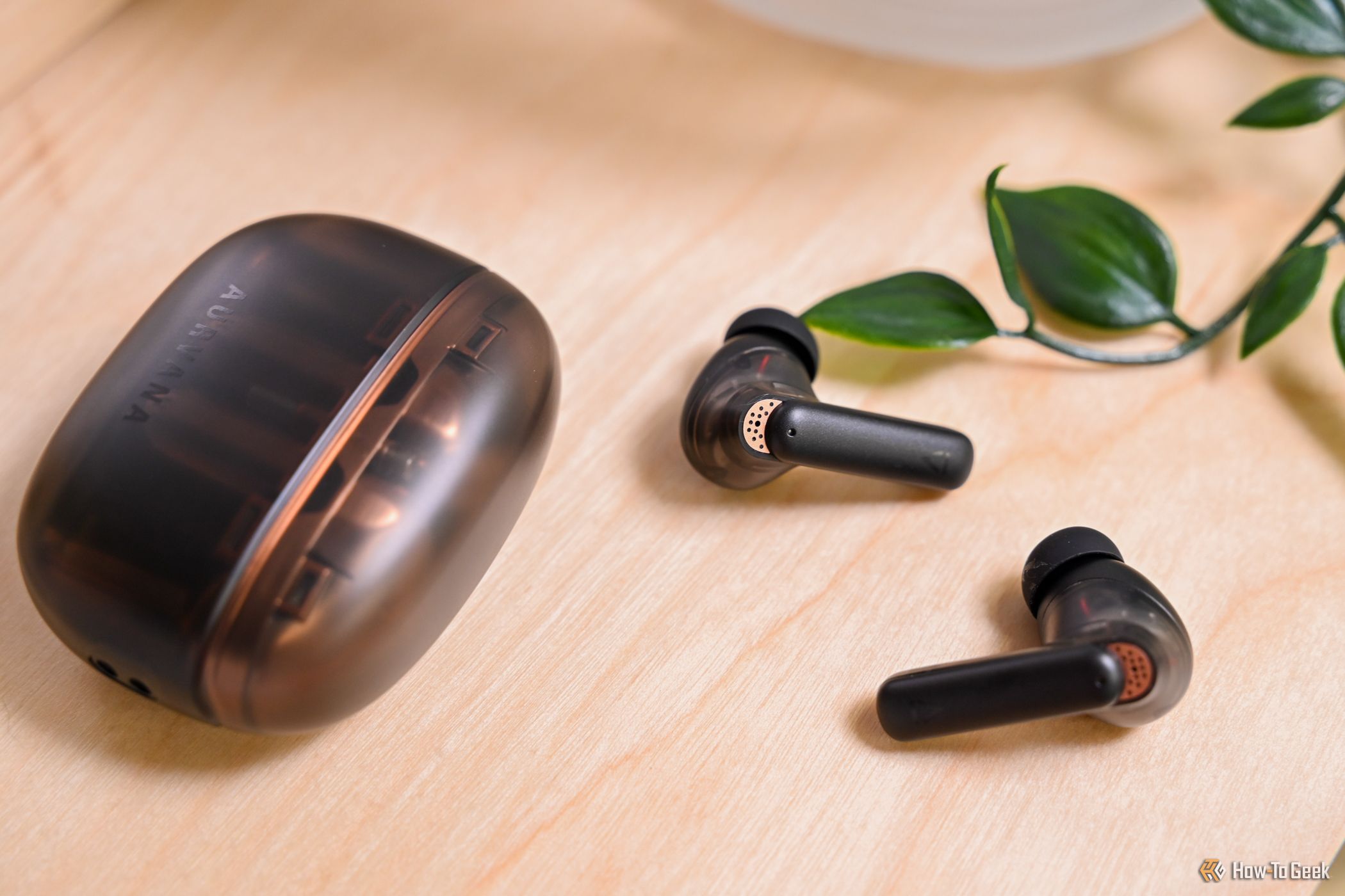 The Creative Aurvana Ace 2 earbuds in front of their case