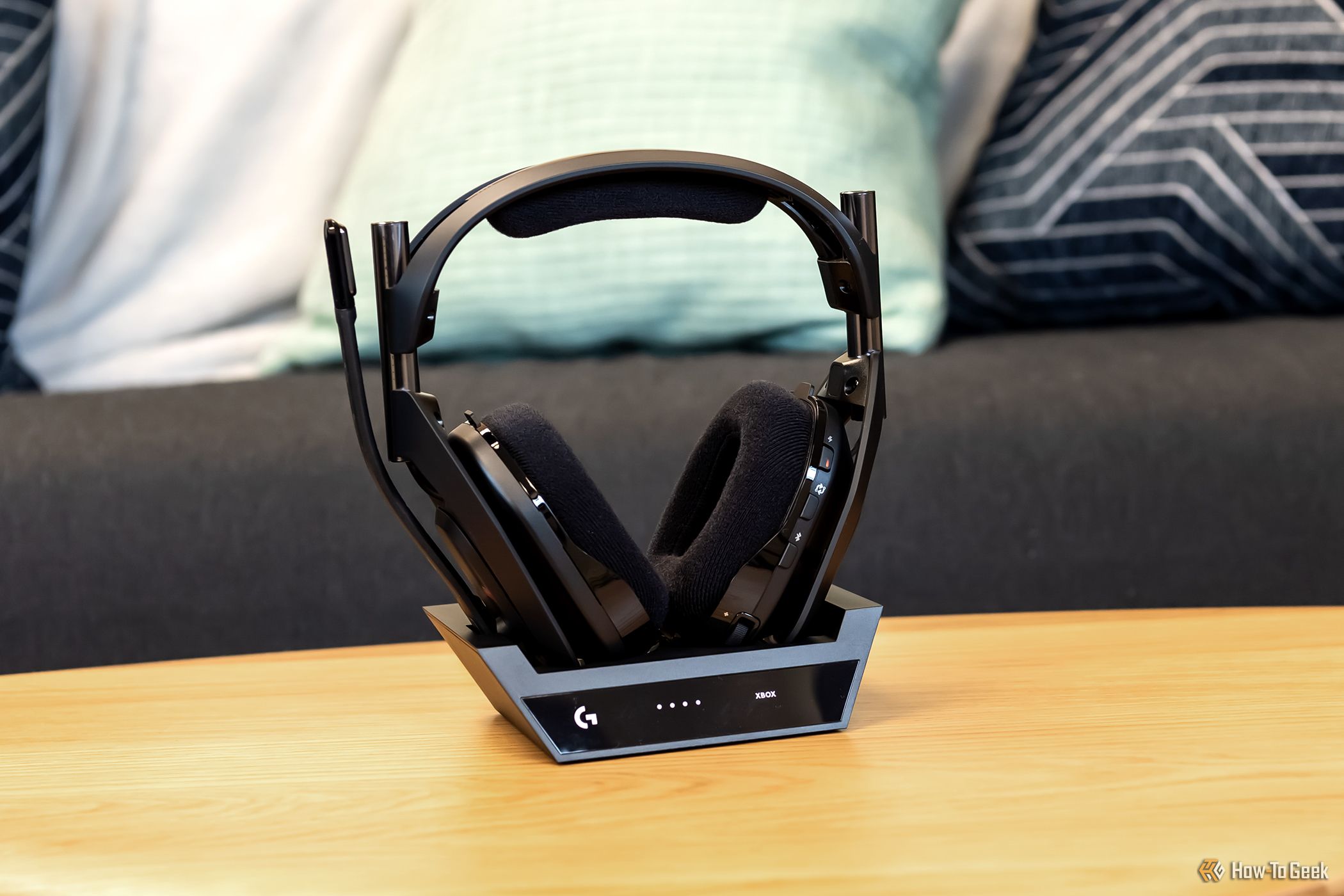  The Logitech G Astro A50 X headset in its dock.