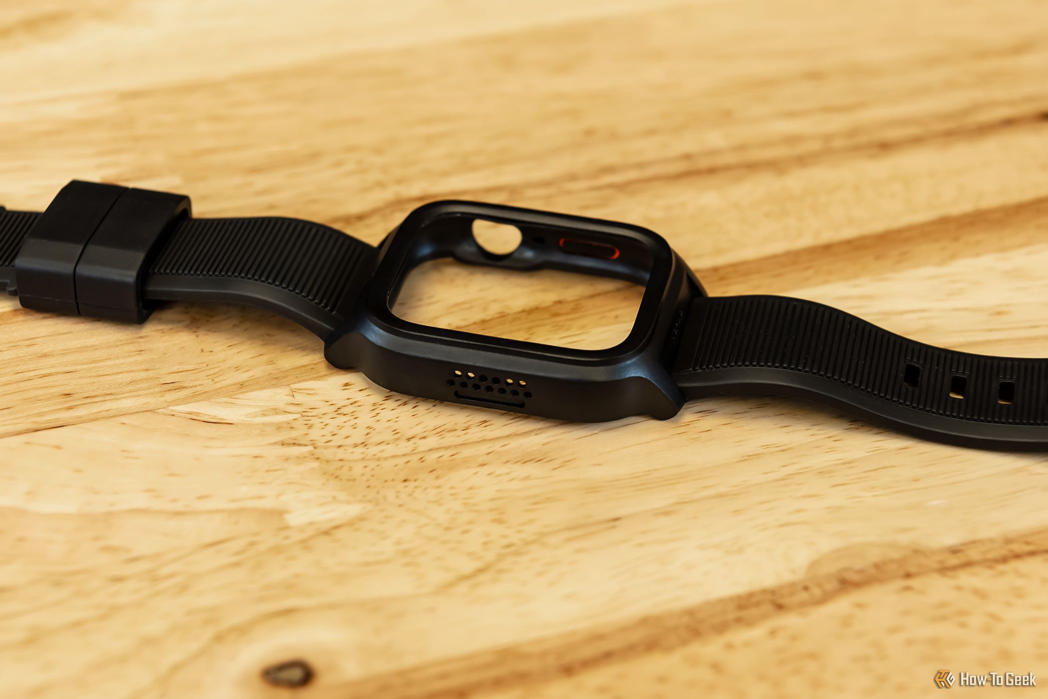 The Nomad Rugged Band for Apple Watch showing the black band.