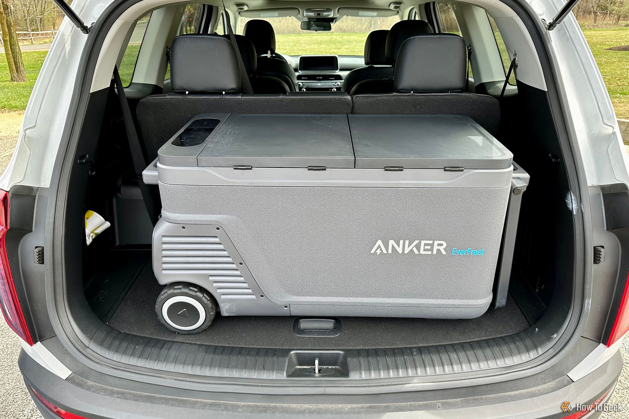 Anker EverFrost Dual-Zone Powered Cooler 50 in car trunk