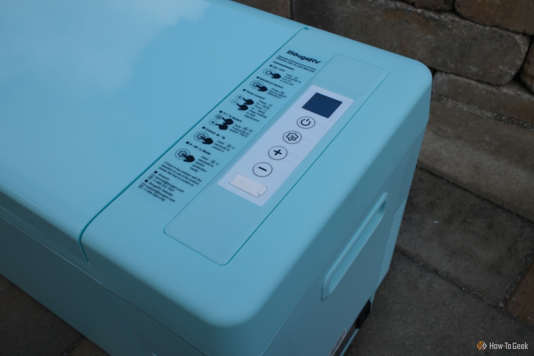 Close up shot of the BougeRV CR 12V Mini Fridge control panel