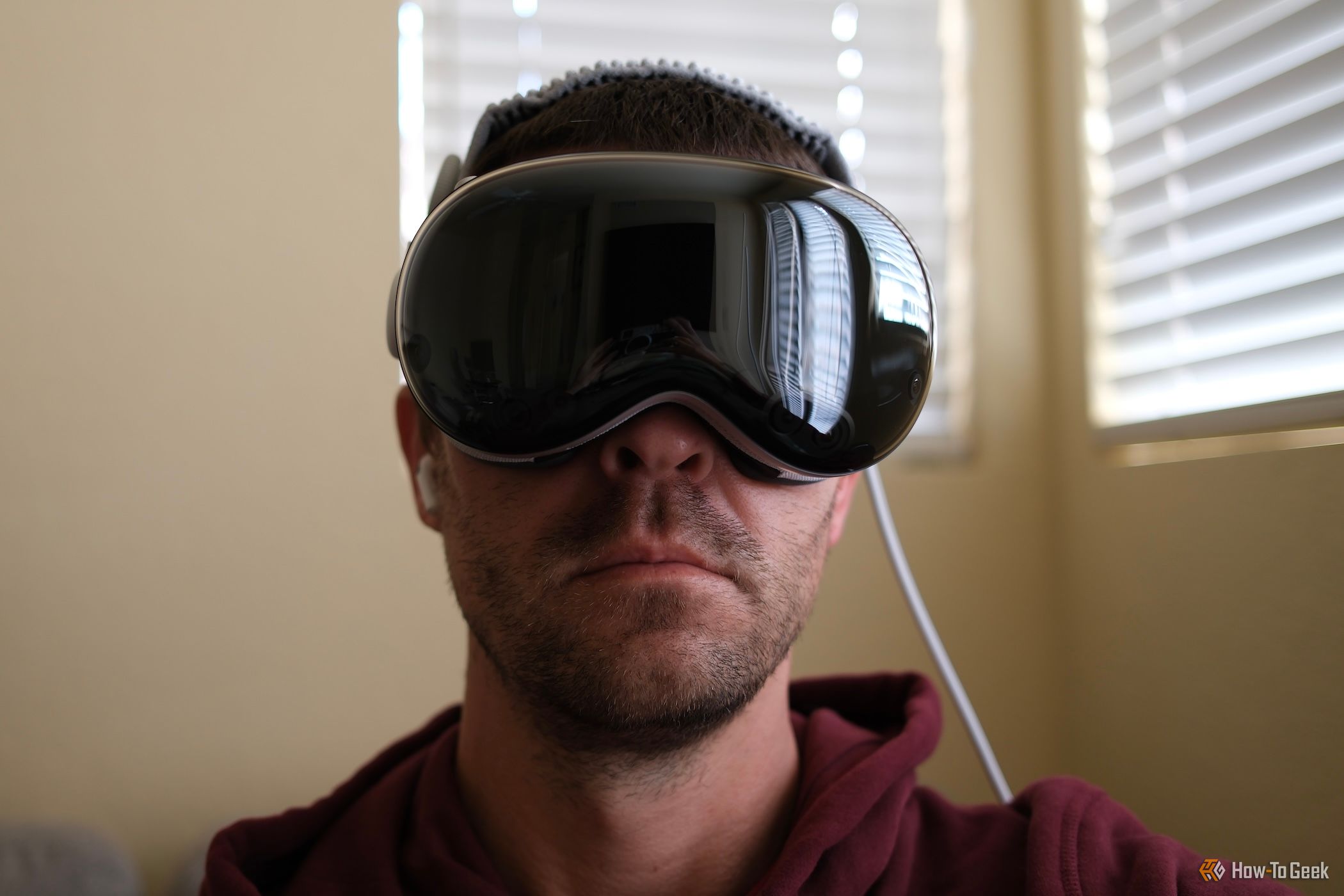 Front view of a person wearing Apple Vision Pro