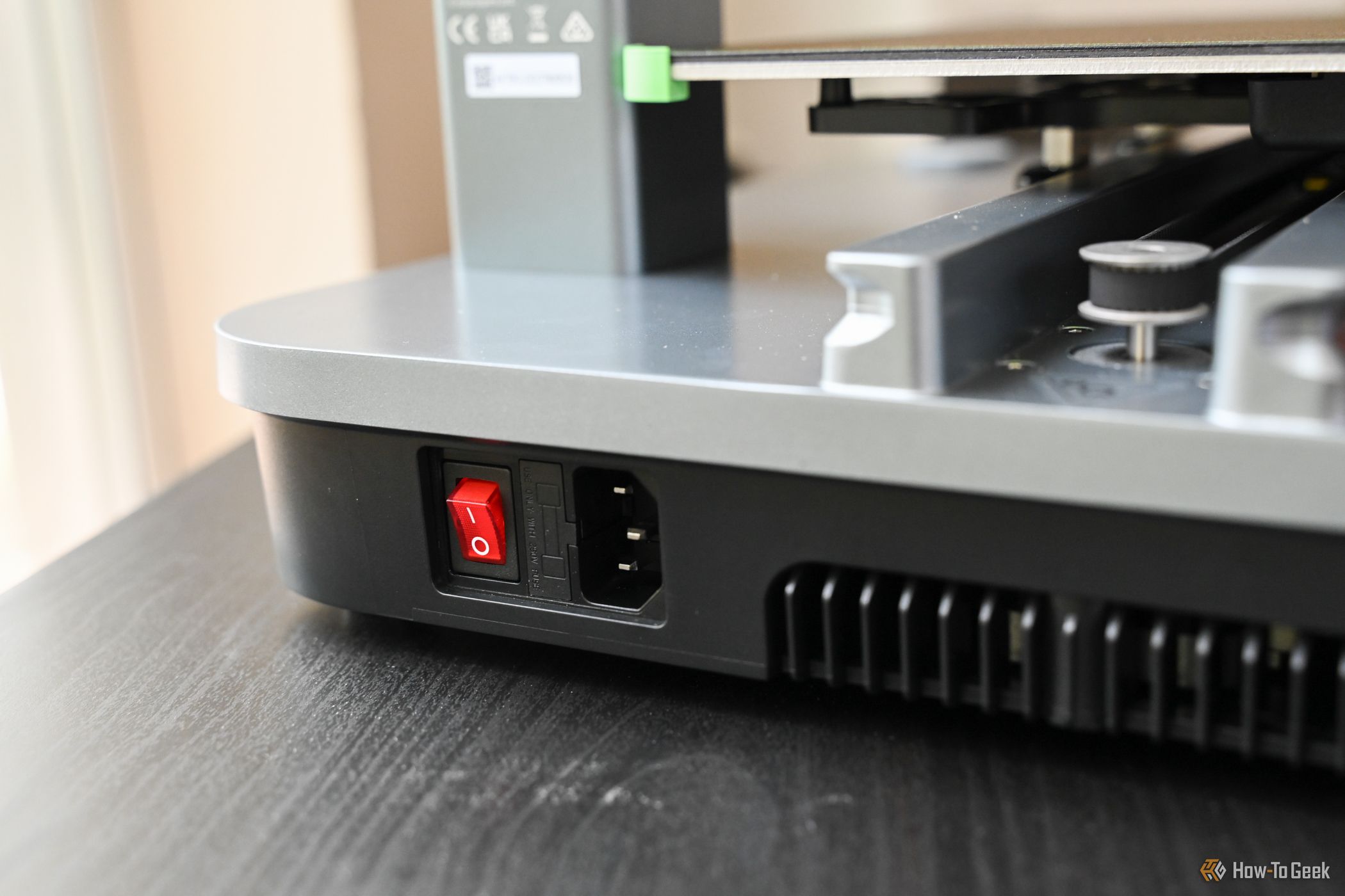 The power switch and power plug on the AnkerMake M5C 3D Printer
