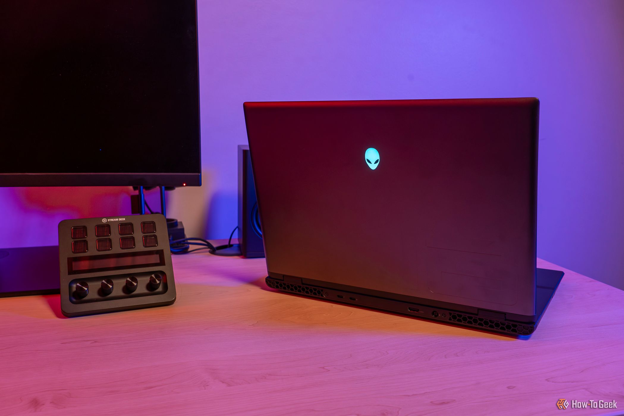 Alienware m16 R2 open from the rear.