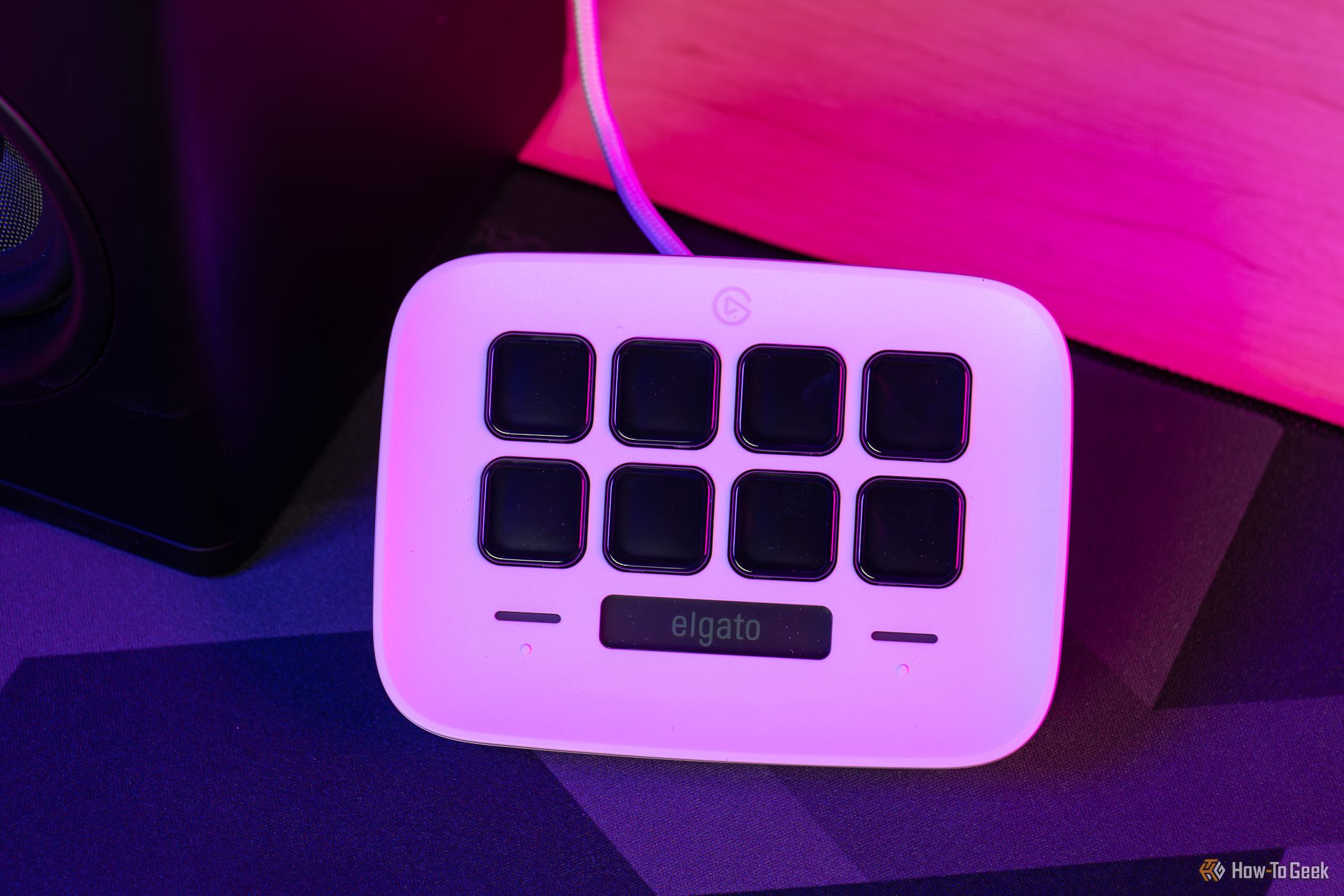Elgato Stream Deck Neo on Desk with its screen off