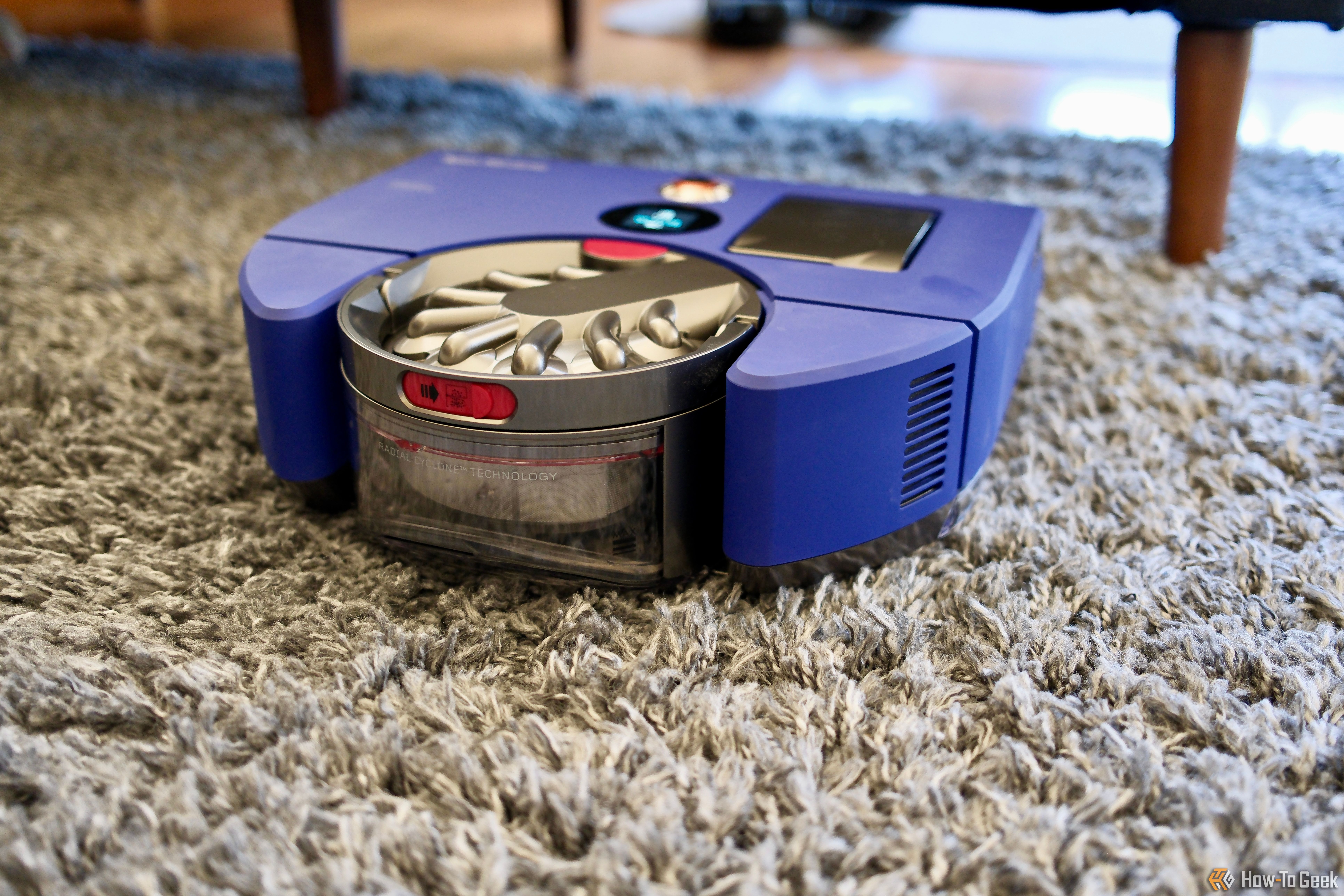 rear view of the Dyson 360 Vis Nav on carpet