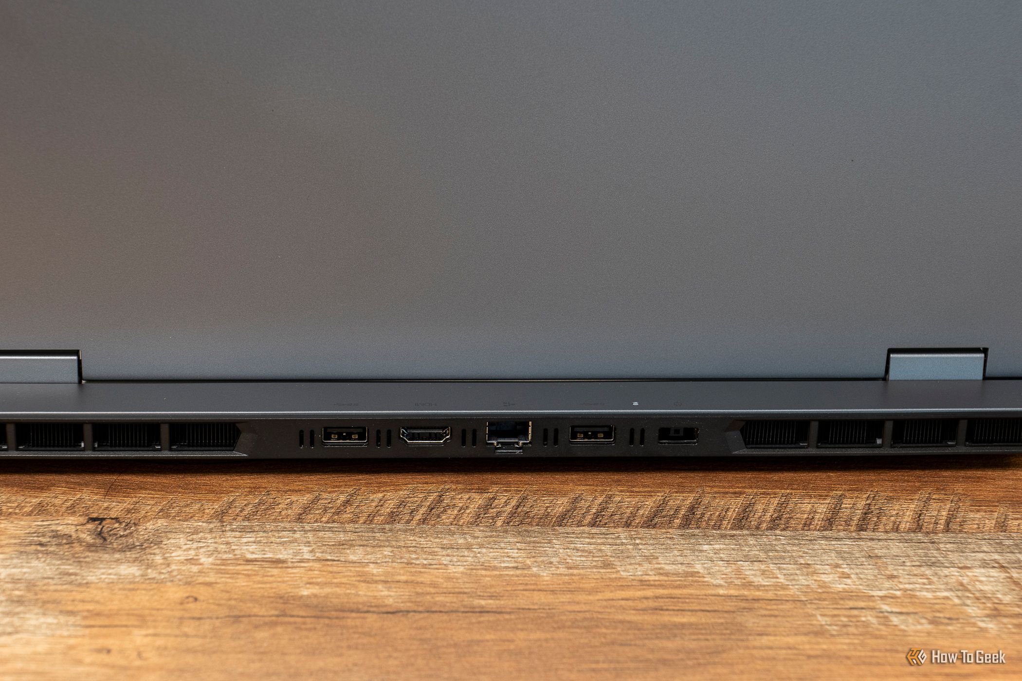 The ports on the rear of the Lenovo LOQ 15IAX9I