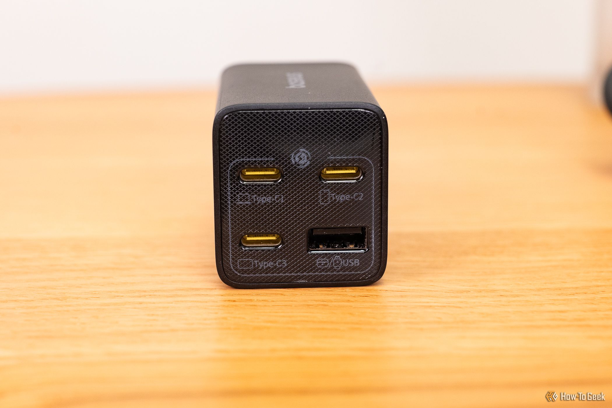 front showing USB ports on Baseus PowerCombo Mini 5-in-1 Power Strip