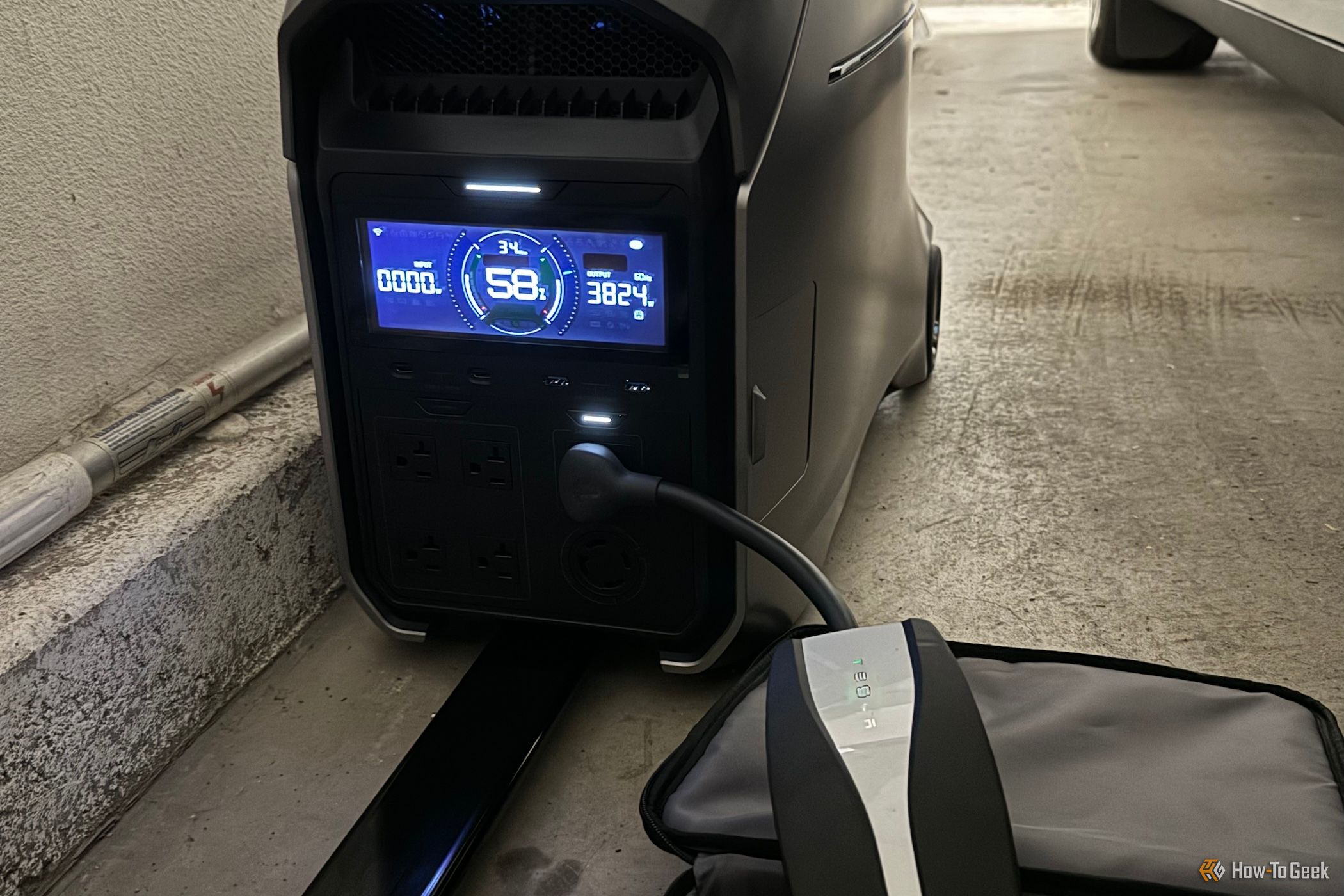 EcoFlow Delta Pro 3 charging a Tesla Model Y