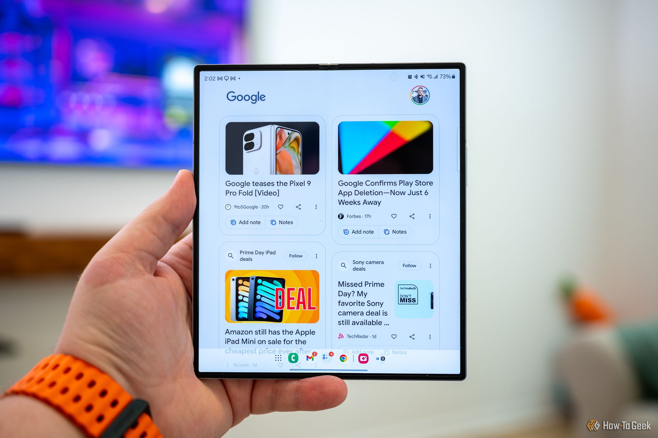 Google Discover feed on the Samsung Galaxy Z Fold 6 inside display