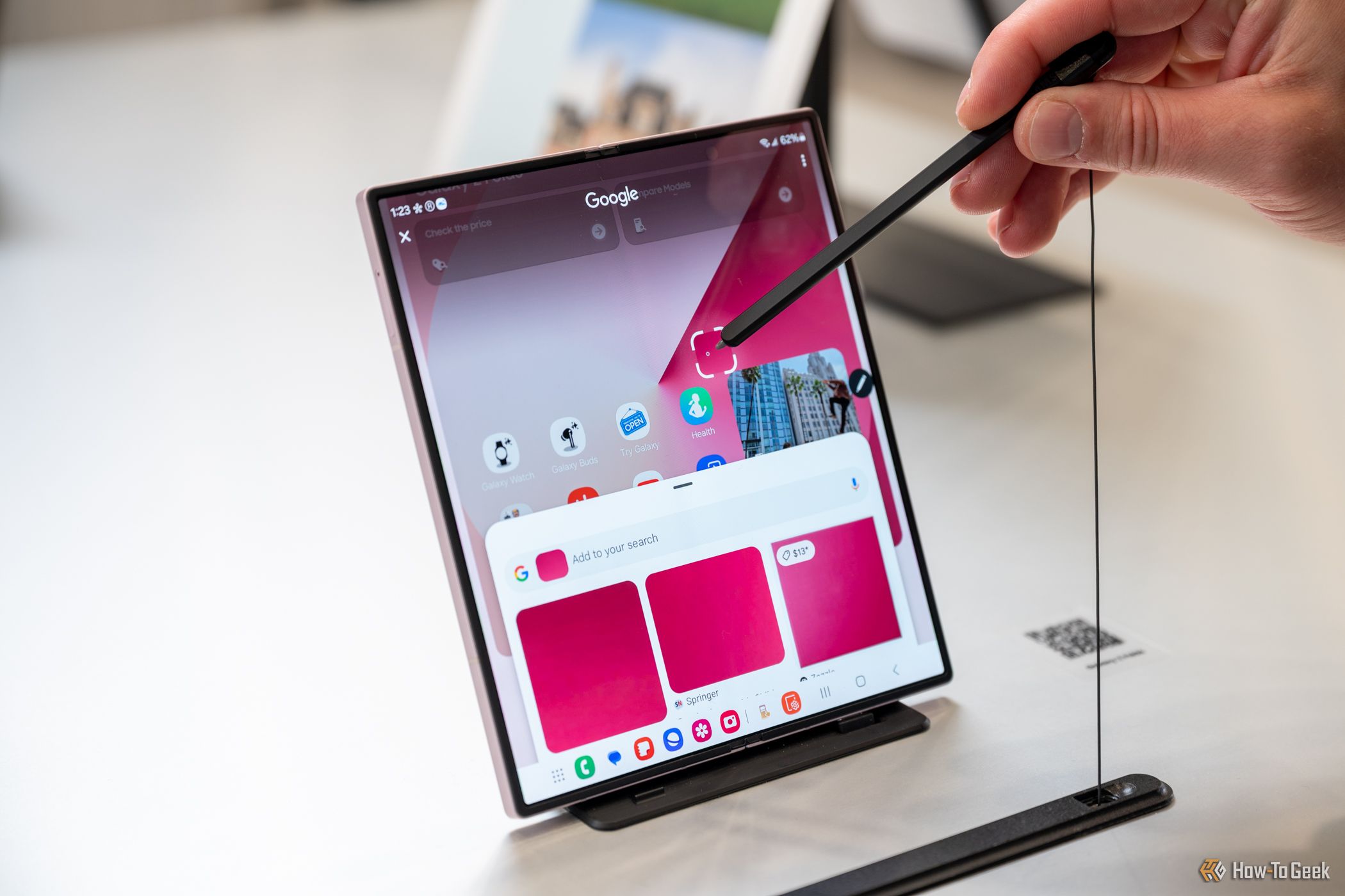 Person using an S Pen to Circle to Search on the Samsung Galaxy Z Fold 6 inside display