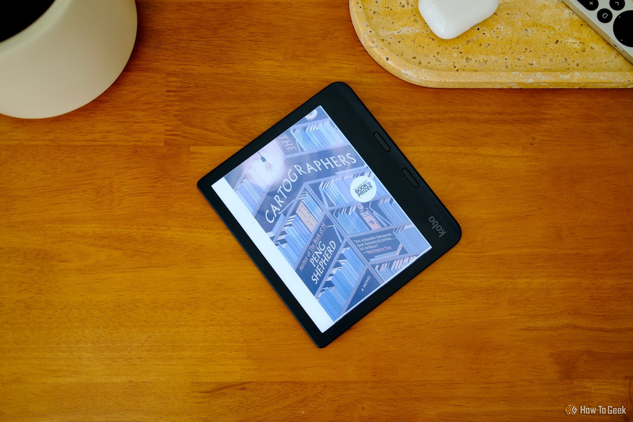 Top view of the Kobo Libra Colour with a novel