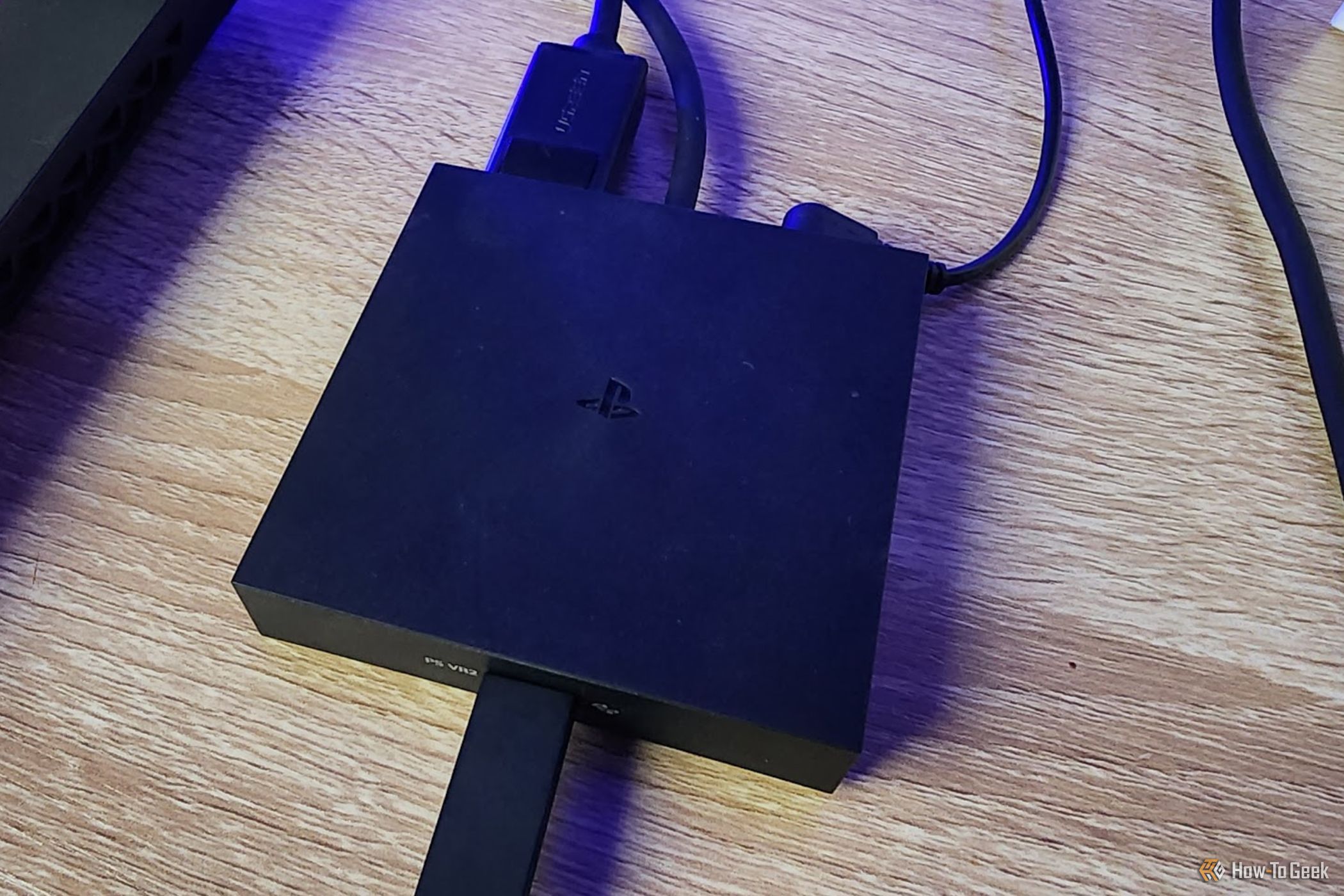 PS VR 2 PC Adapter with all connections plugged in.