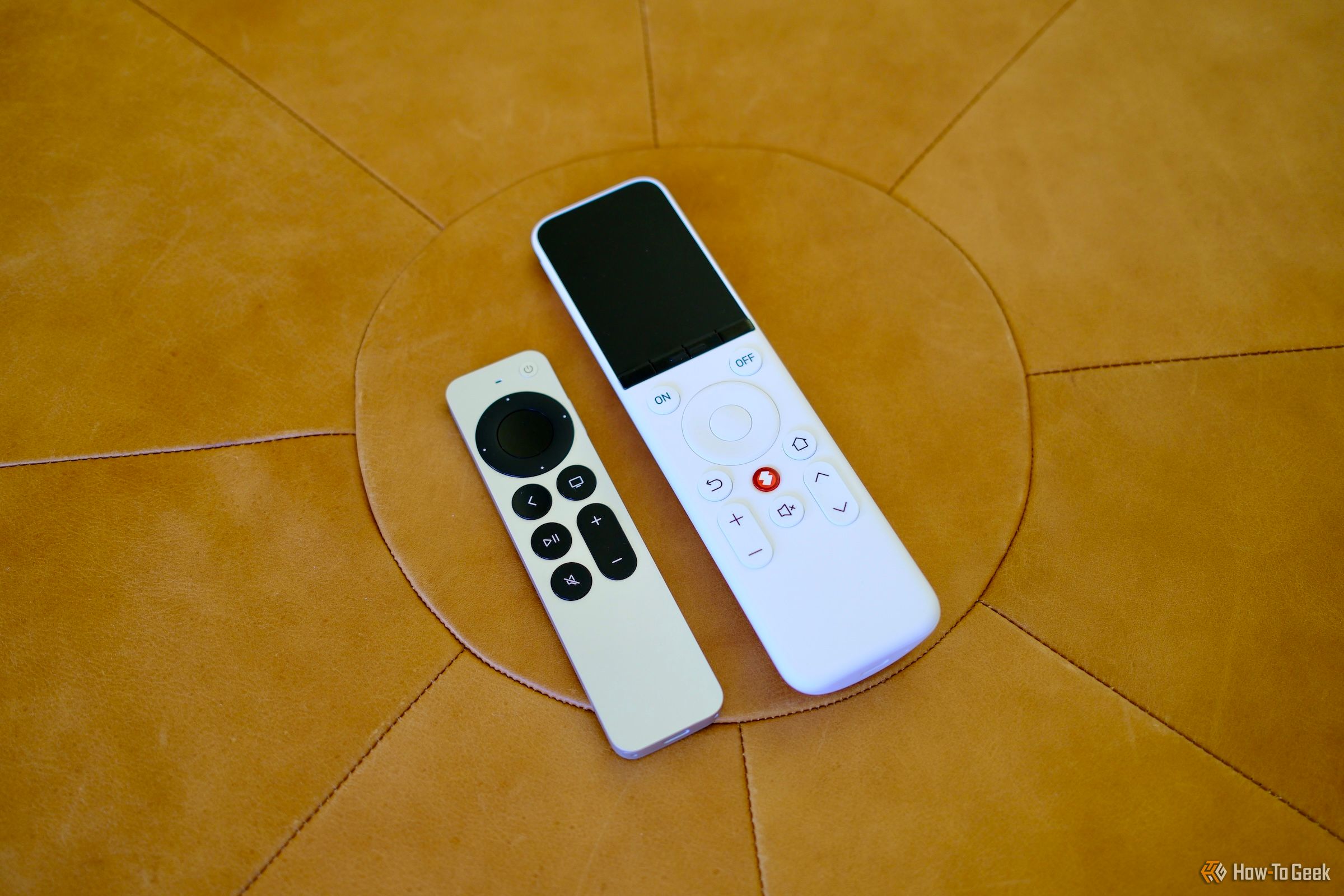 Apple TV remote next to SwitchBot Universal Remote