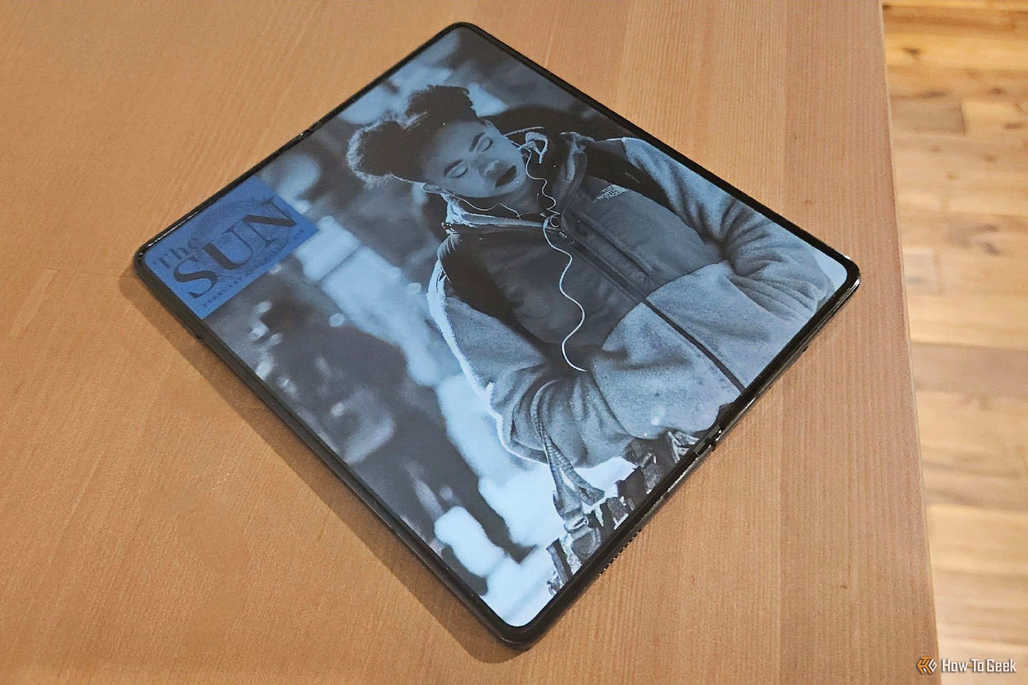 A magazine on a Samsung Galaxy Z Fold 5.