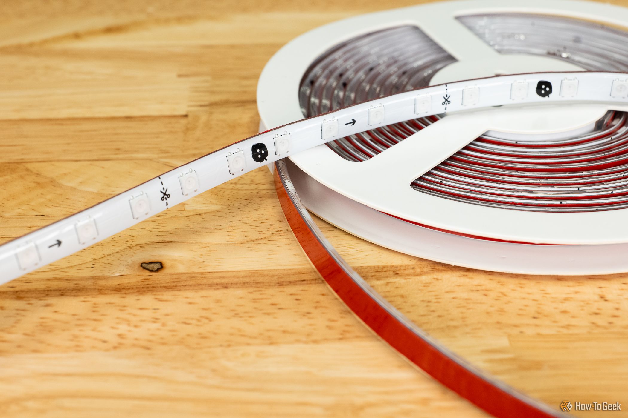 Close up of the LEDs on the Nanoleaf Essentials Matter Lightstrip