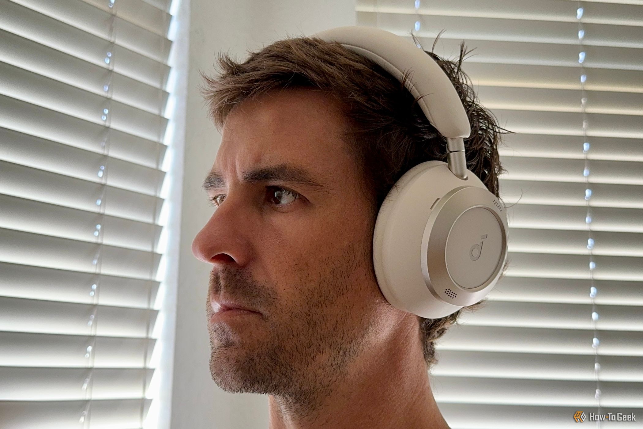 Person wearing Soundcore Space One Pro