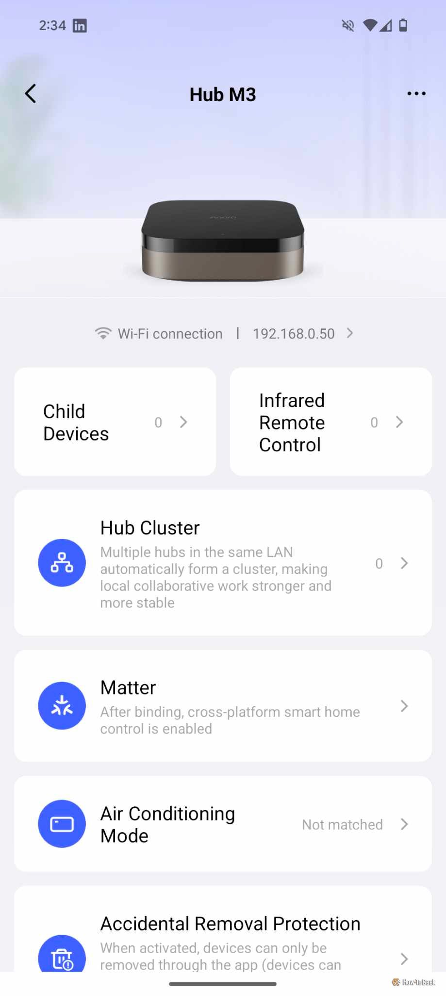 Aqara Home app Hub M3 settings screen