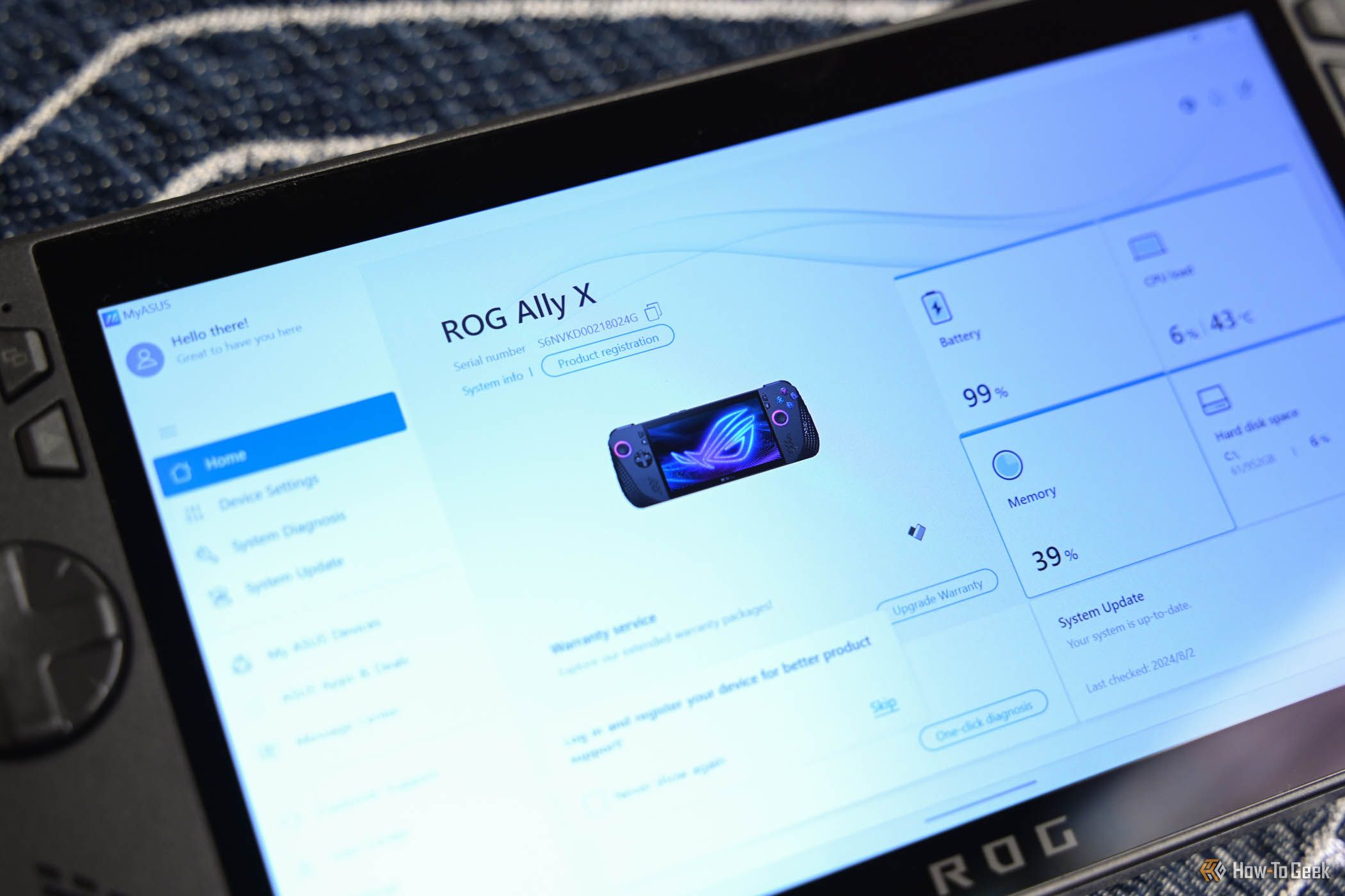 MyASUS open on the ASUS ROG Ally X.