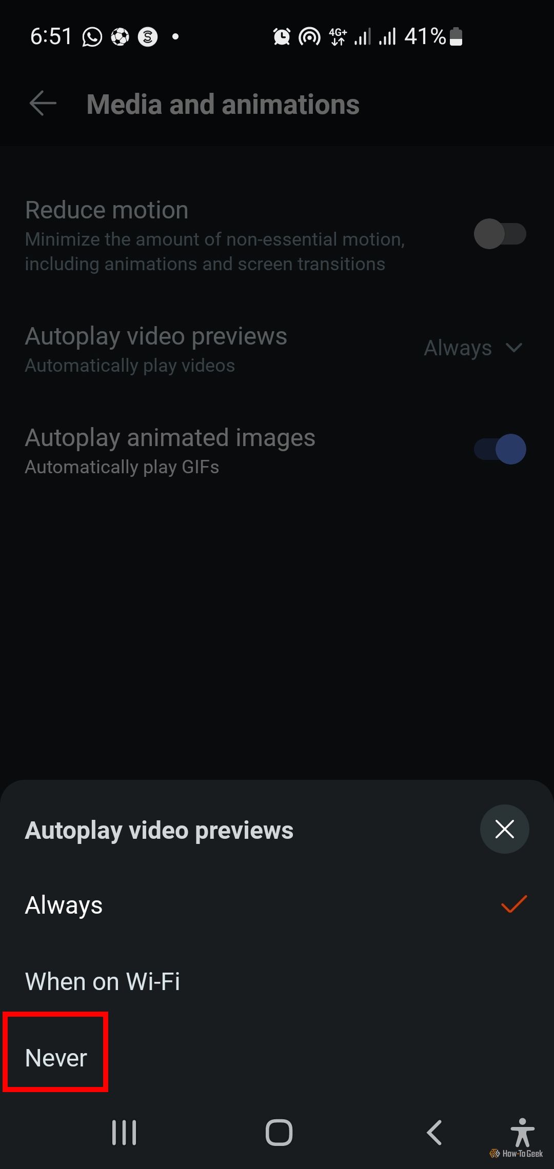 The autoplay video preview controls on the Media and animations page on Reddit on mobile