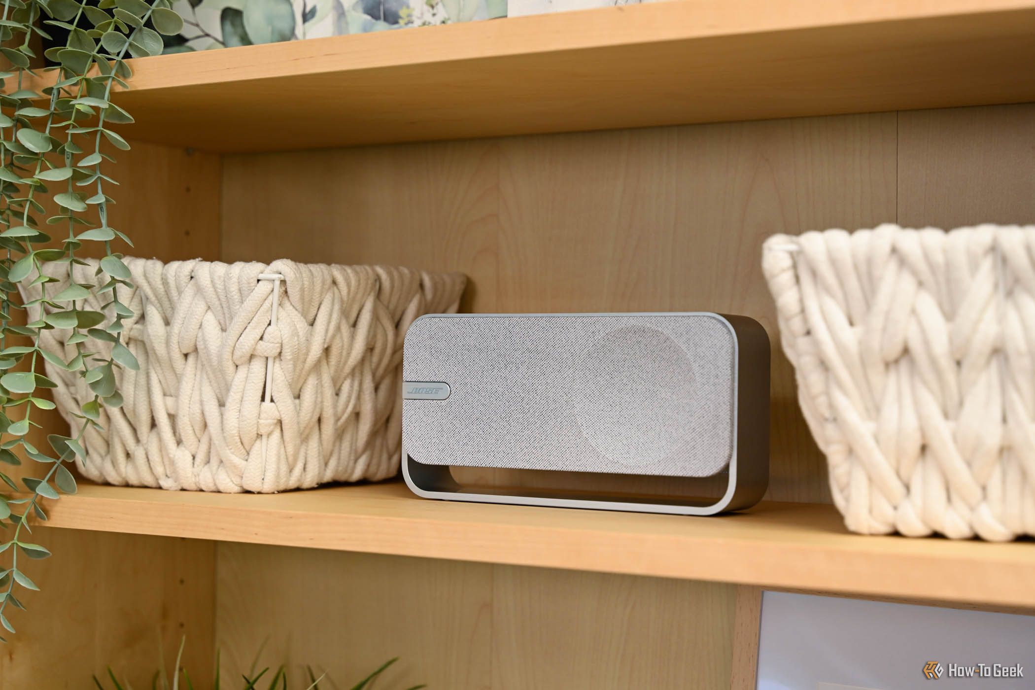 The Bose SoundLink Home set up on a shelf.