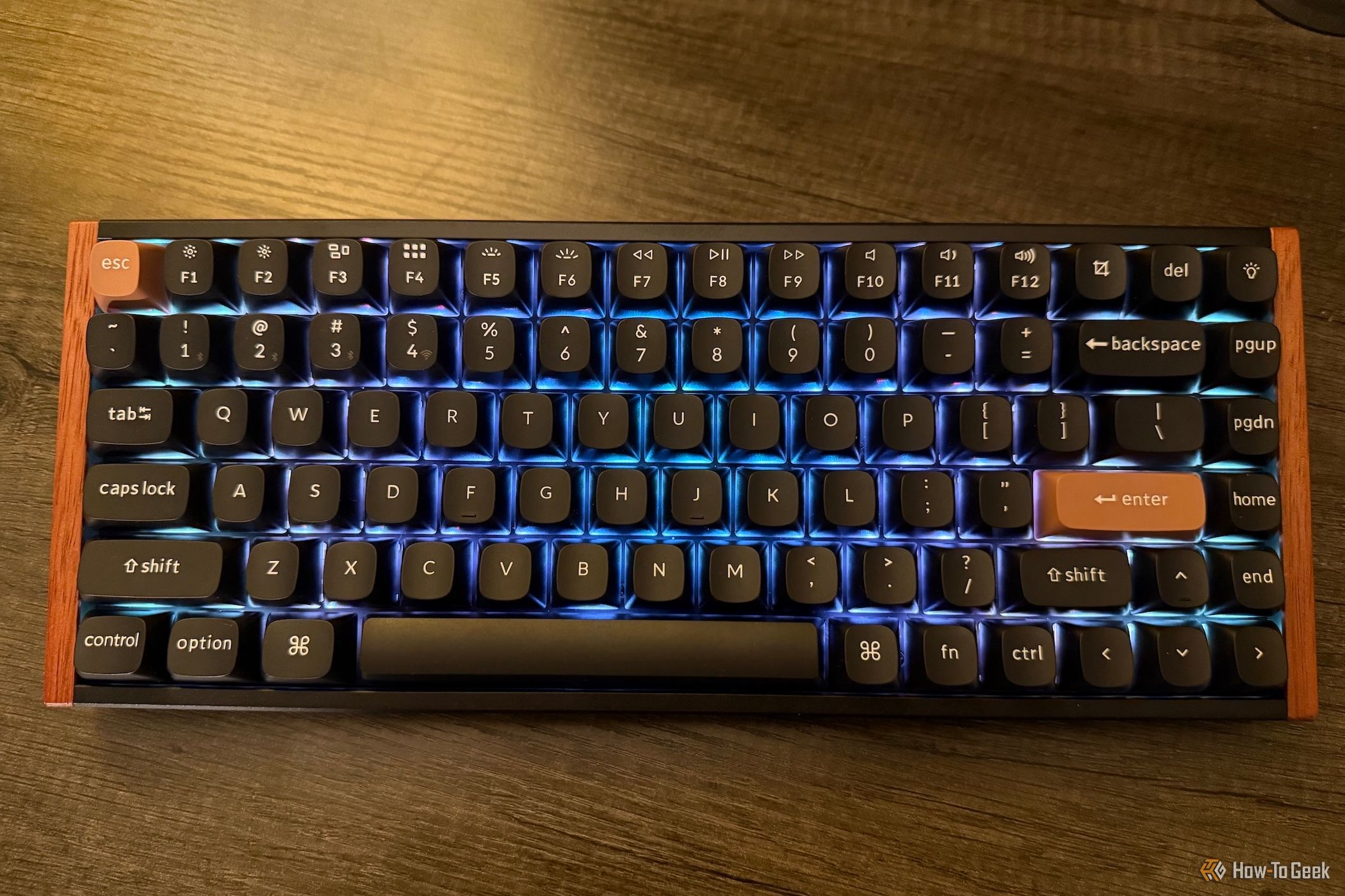 Blue RGB lighting on a Keychron K2 HE Special Edition black keyboard.