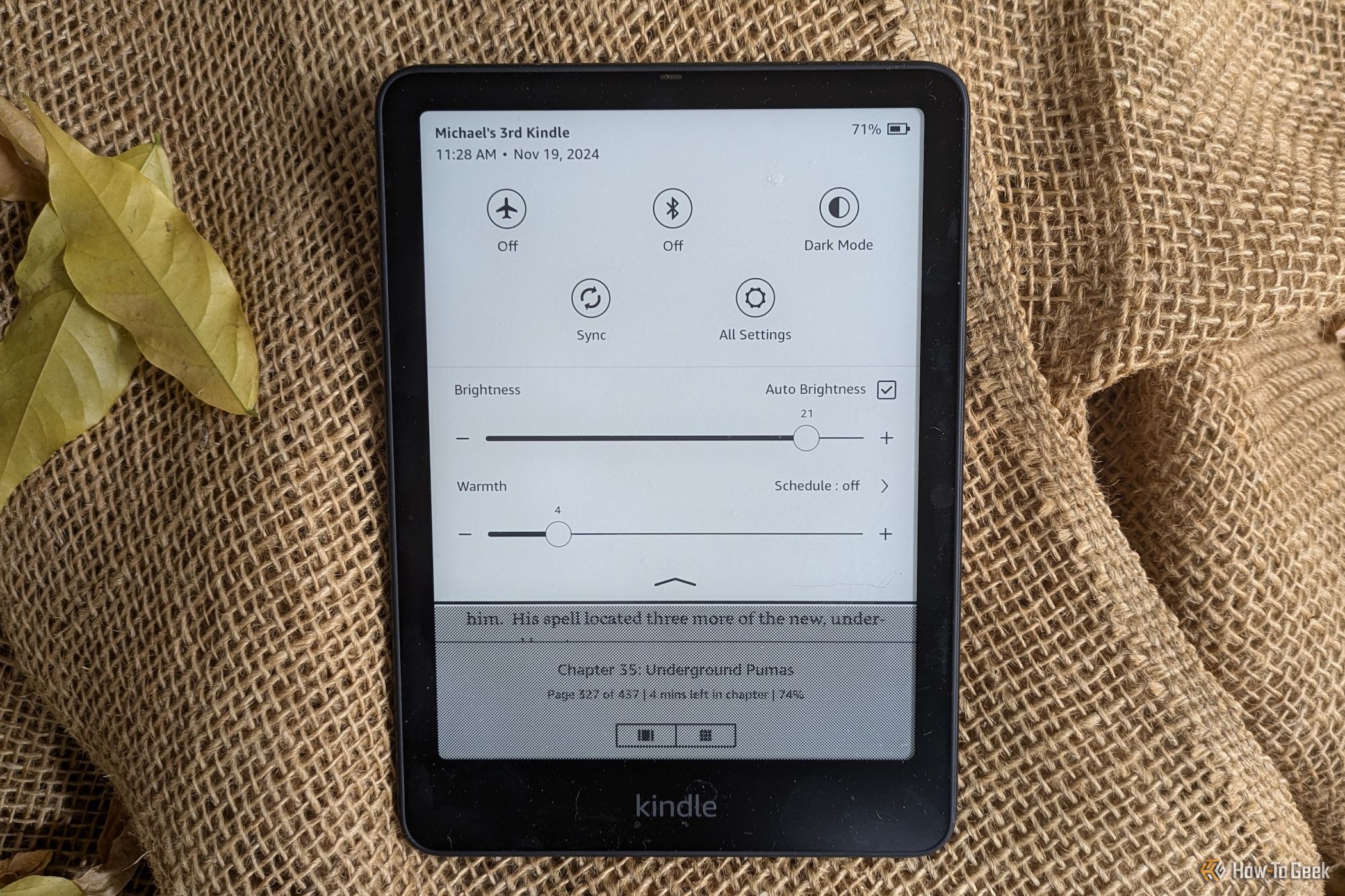 The Kindle Paperwhite SE (Gen 12) settings screen.