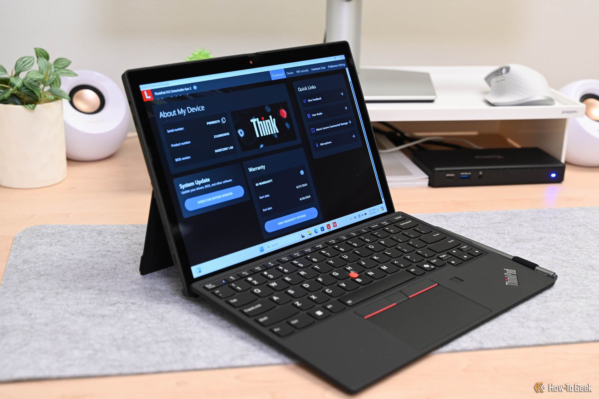 The Lenovo ThinkPad X12 Gen 2 Detachable sitting on a desk.