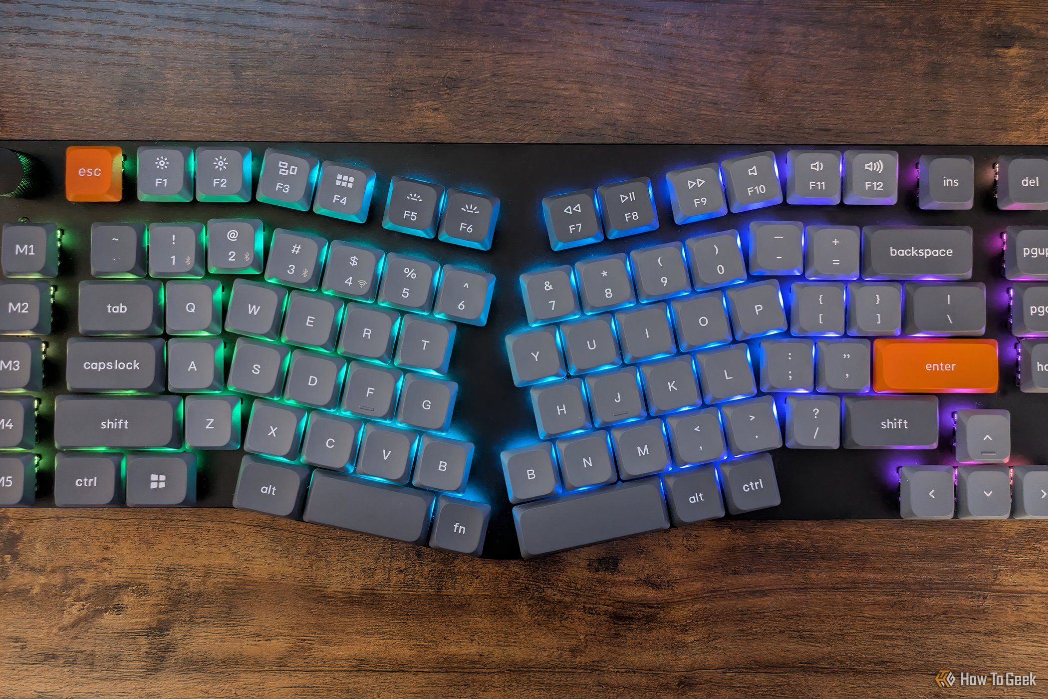 Overhead photo of the Keychron K15 Max with RGB Backlighting and Windows keycaps