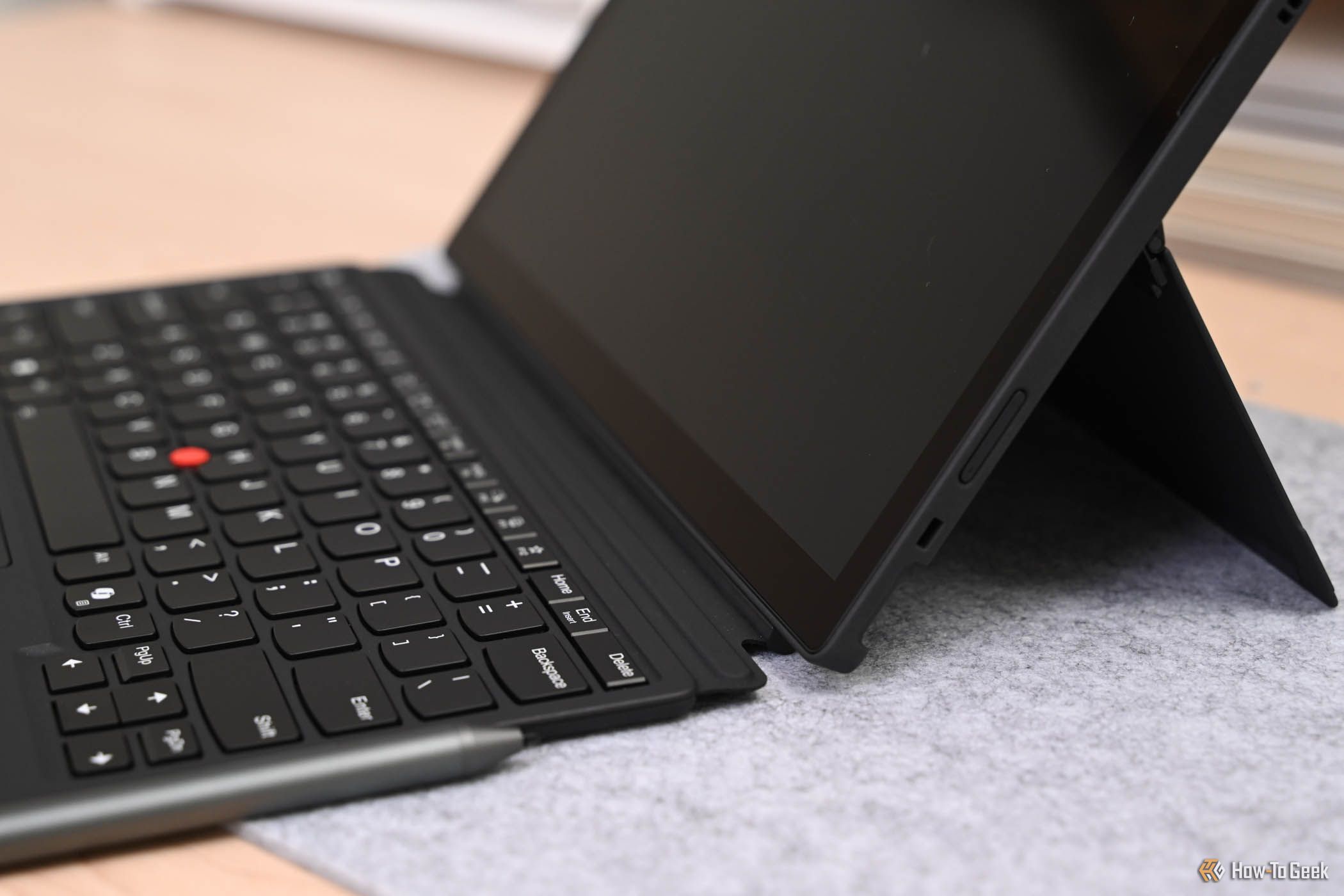 The Lenovo ThinkPad X12 Gen 2 Detachable with the keyboard laid flat.