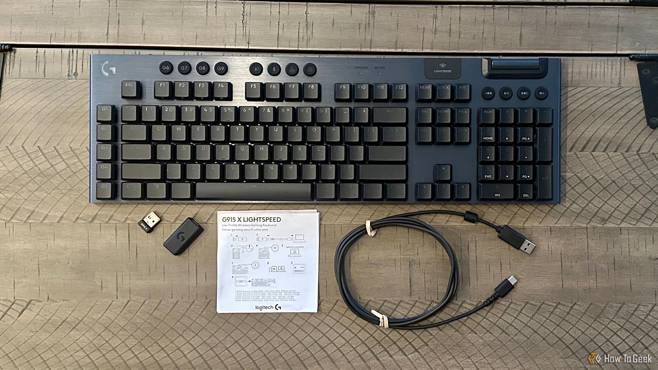 Logitech G915 X Lightspeed Keyboard box contents.