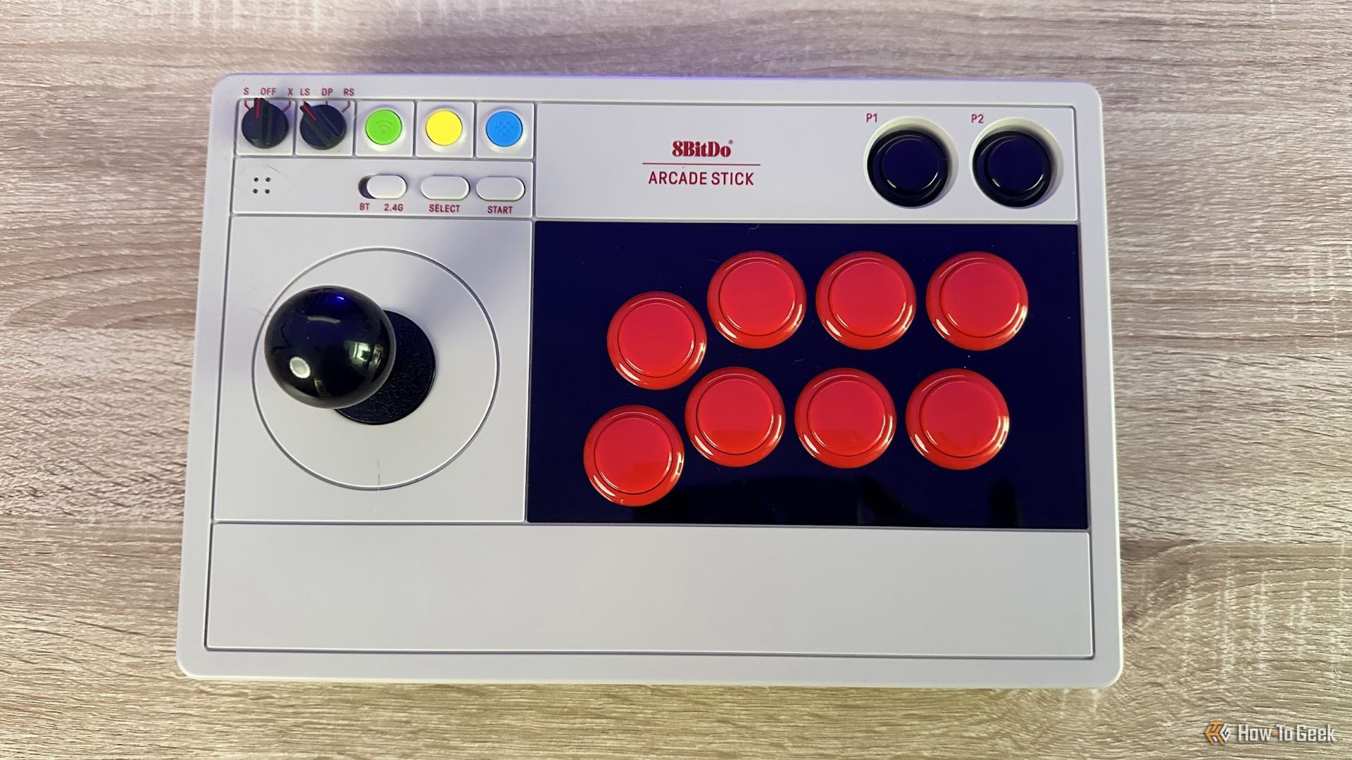 A top-down view of the 8BitDo Arcade Stick for Switch.