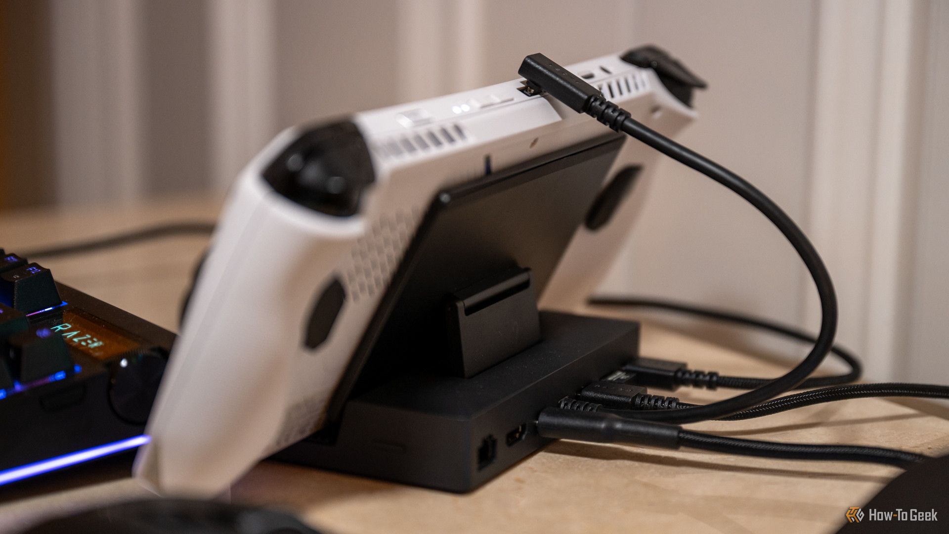 Ports on the back of the Razer Handheld Dock Chroma.