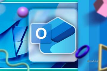 New Outlook for Windows logo with some geometric shapes around it.