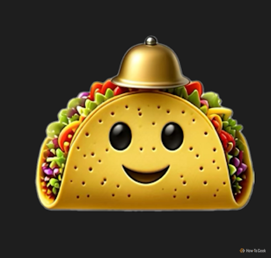 Taco with a bell on its head Genmoji.