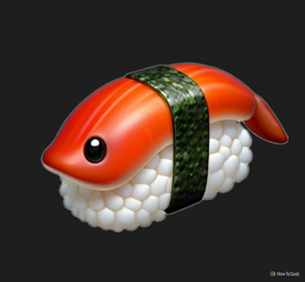 Living sushi with eyes made in Genmoji.