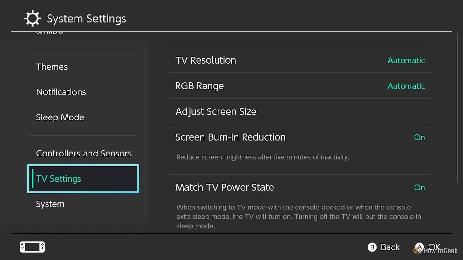 TV Settings in the Switch System Menu.