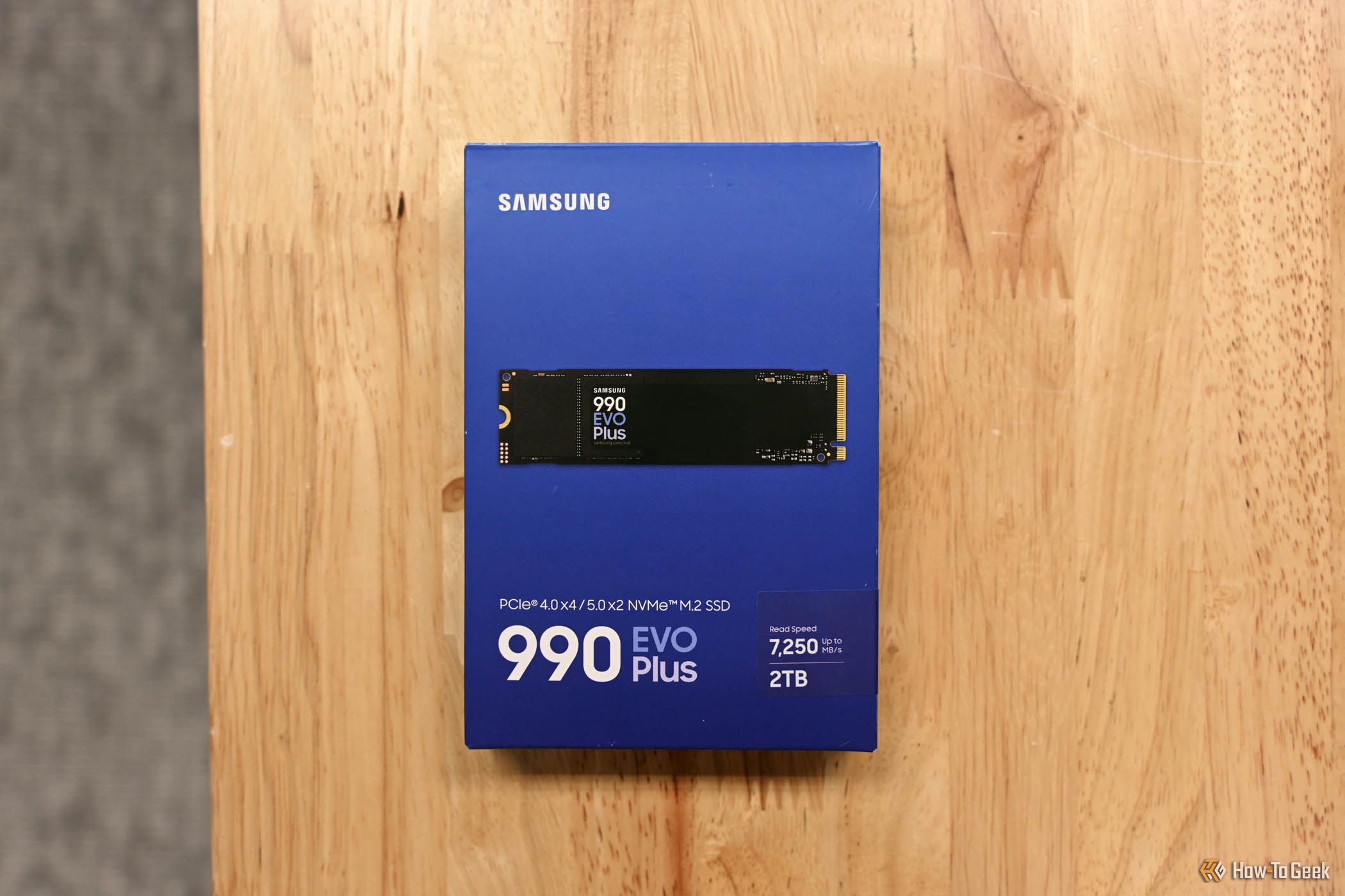 The Samsung NVMe SSD 990 EVO Plus packaging.