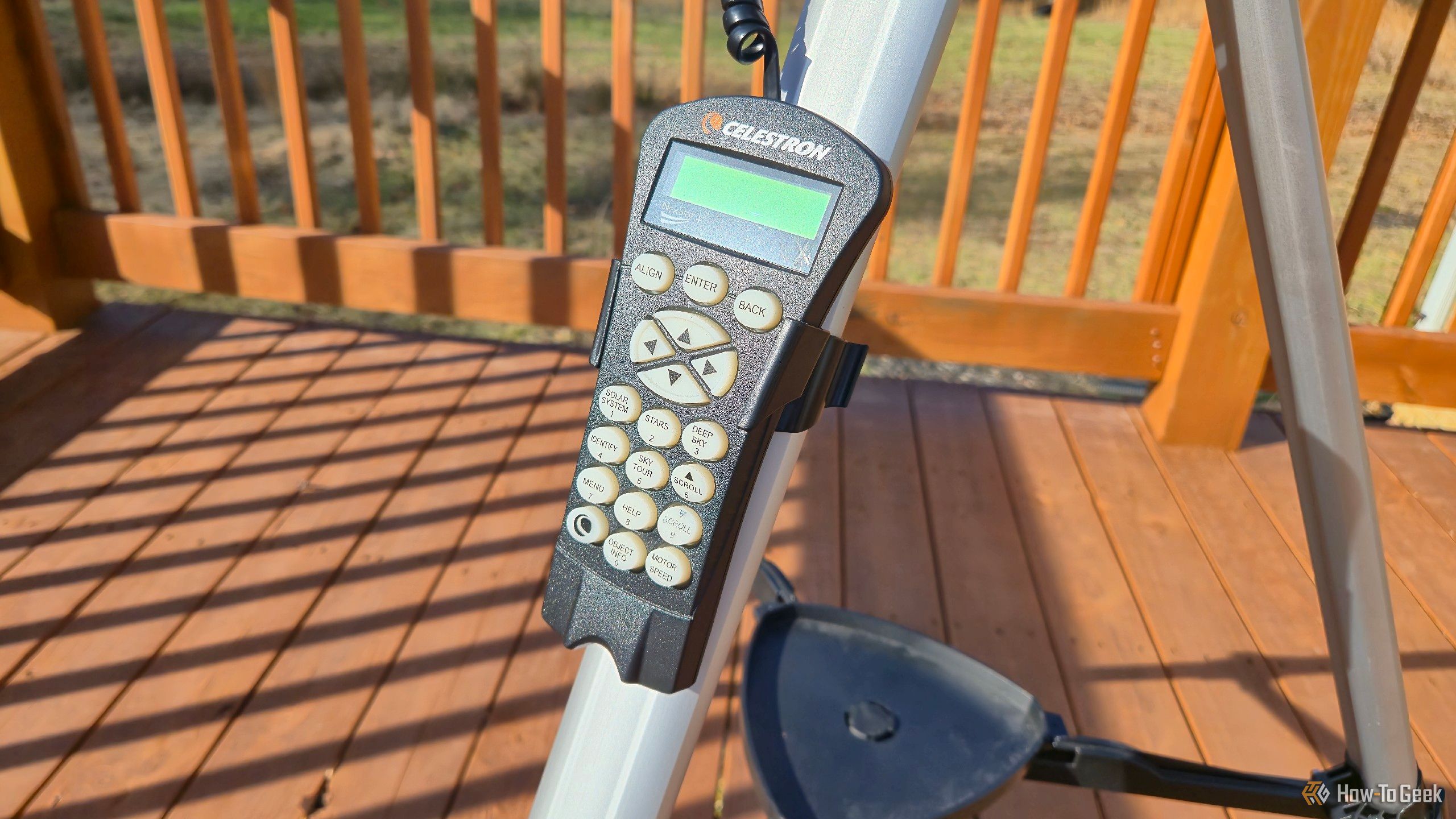 The remote control on a Celestron 114LCM telescope