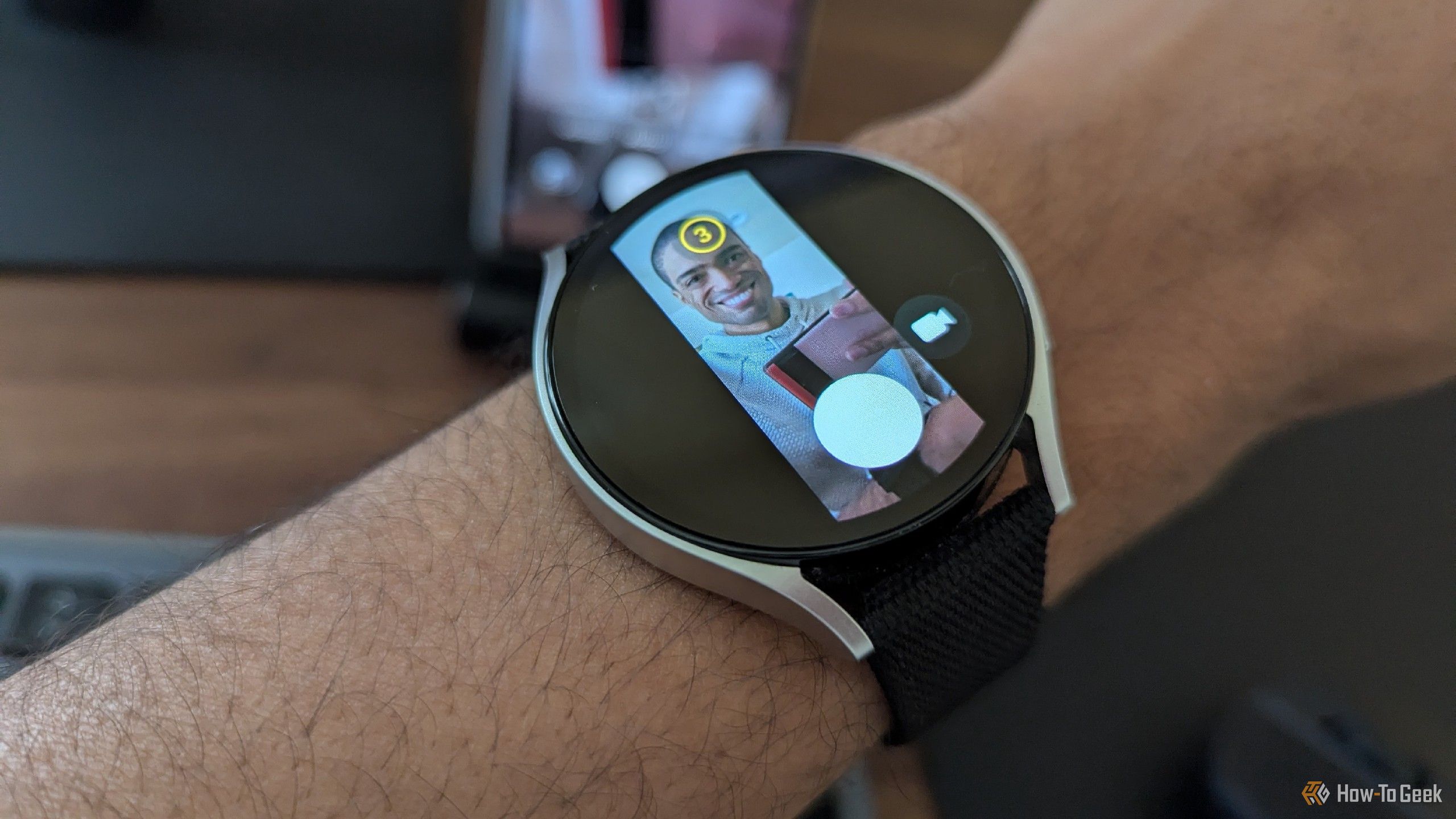 A Galaxy Watch 6 being used as a remote shutter for a Galaxy Z Fold 6.