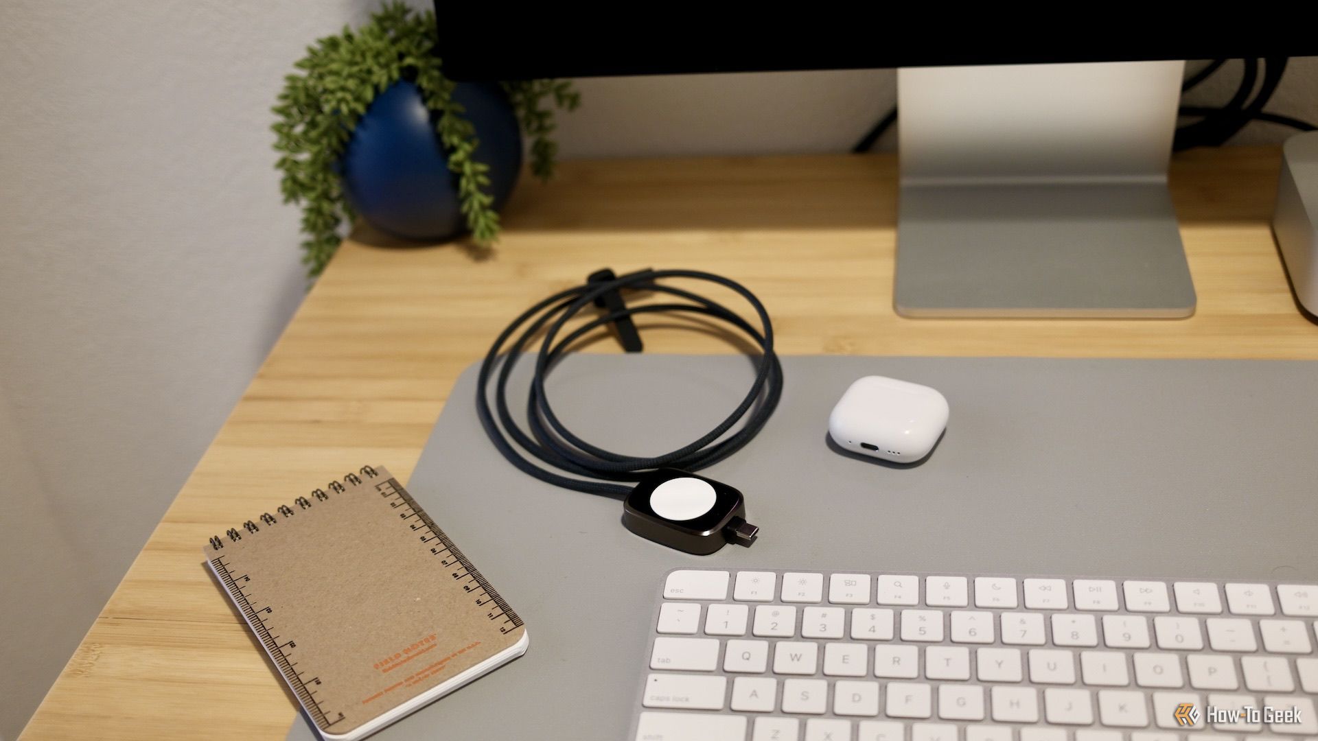 The Nomad hybrid Apple Watch and USB-C charger on a desk.