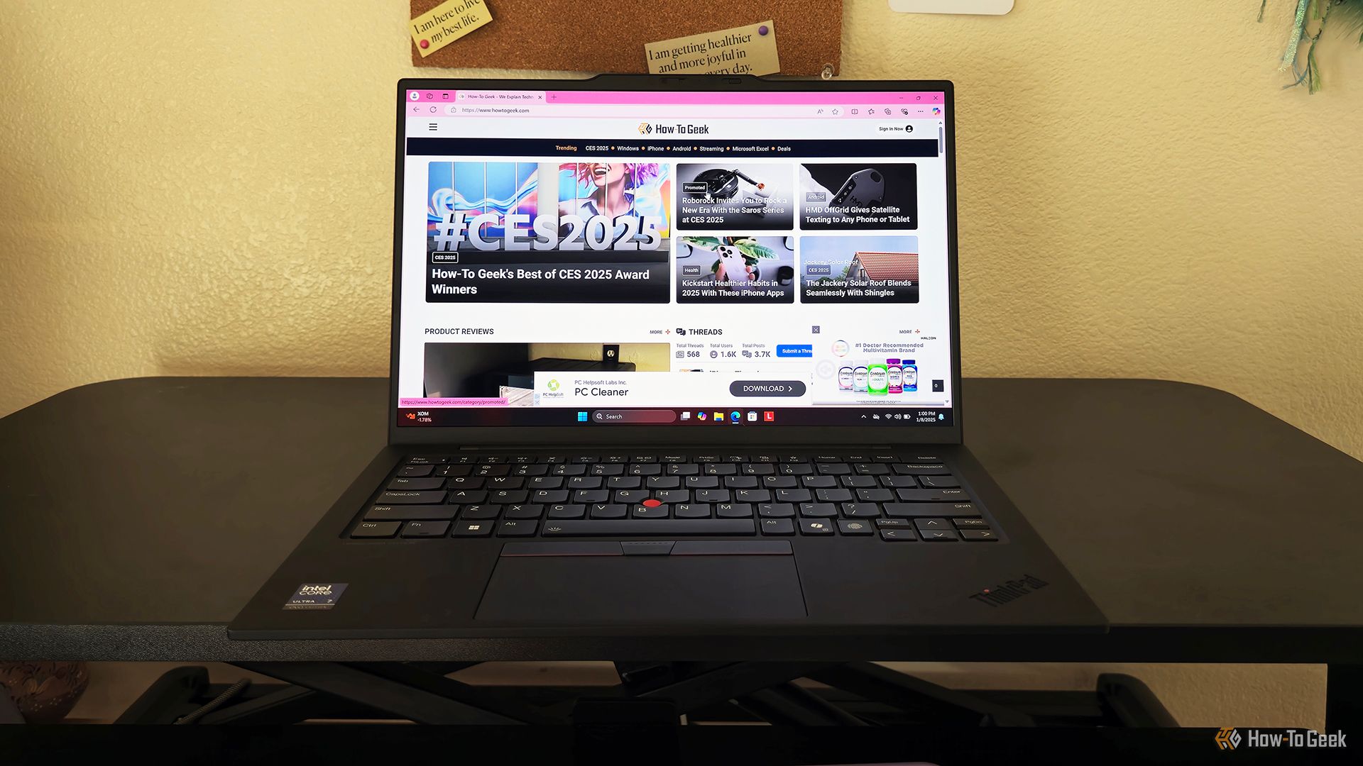 The Lenovo ThinkPad X1 Carbon Gen 13 Aura Edition laptop open on a desk1