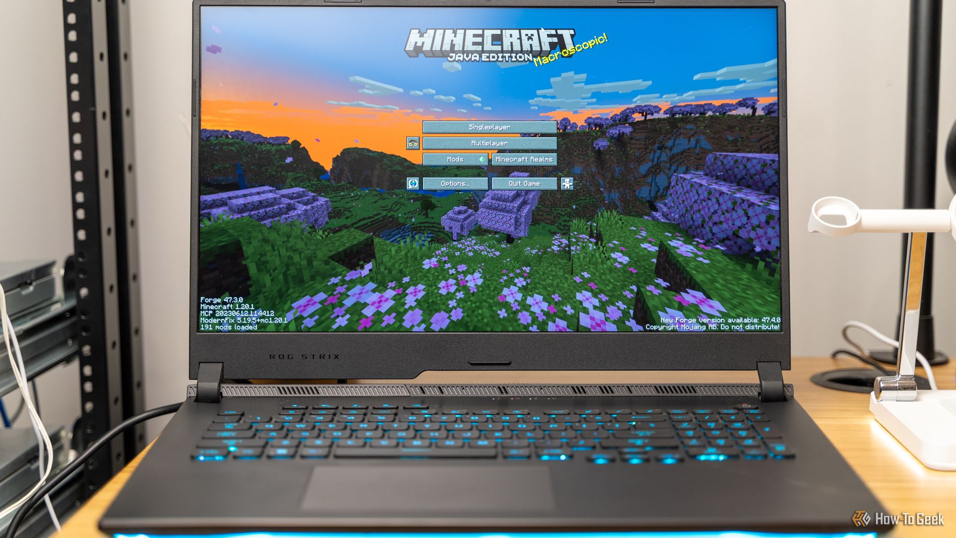 The Minecraft main screen on a laptop.